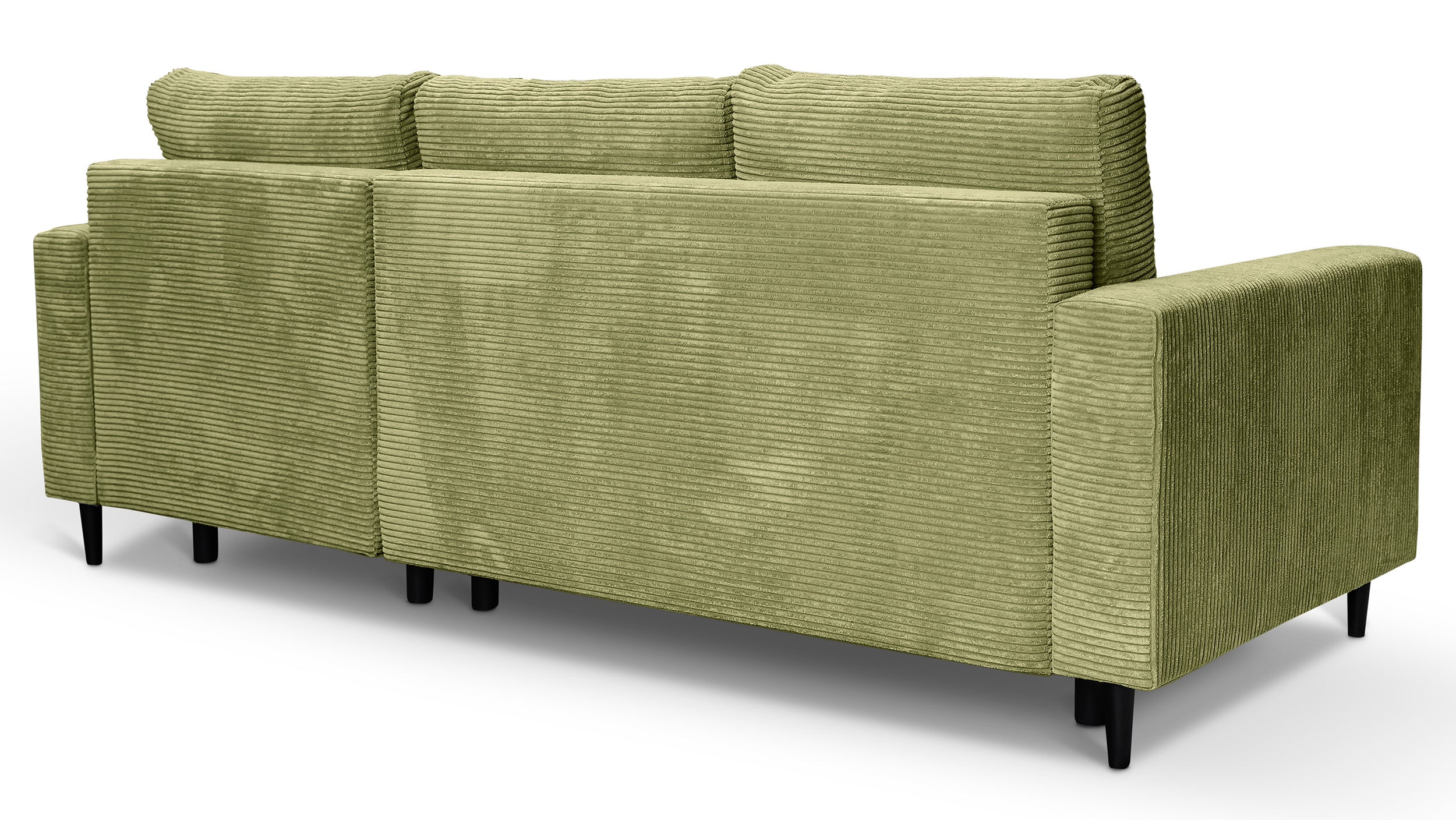 Ecksofa mit Schlaffunktion Nalika, L-förmig, mit Stauraum, pistaziengrüner Cordstoff, rechtsseitig