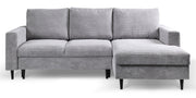 Ecksofa mit Schlafunktion Nalika, L-förmig, mit Stauraum, hellgrauer Cordstoff, rechtsseitig
