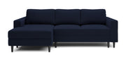 Ecksofa mit Schlafunktion Nalika, L-förmig, mit Stauraum, marineblauer, wasserabweisender Samt, linksseitig