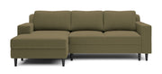 Ecksofa mit Schlaffunktion Nalika, L-förmig, mit Stauraum, olivgrüner hydrophober Samt, linksseitig