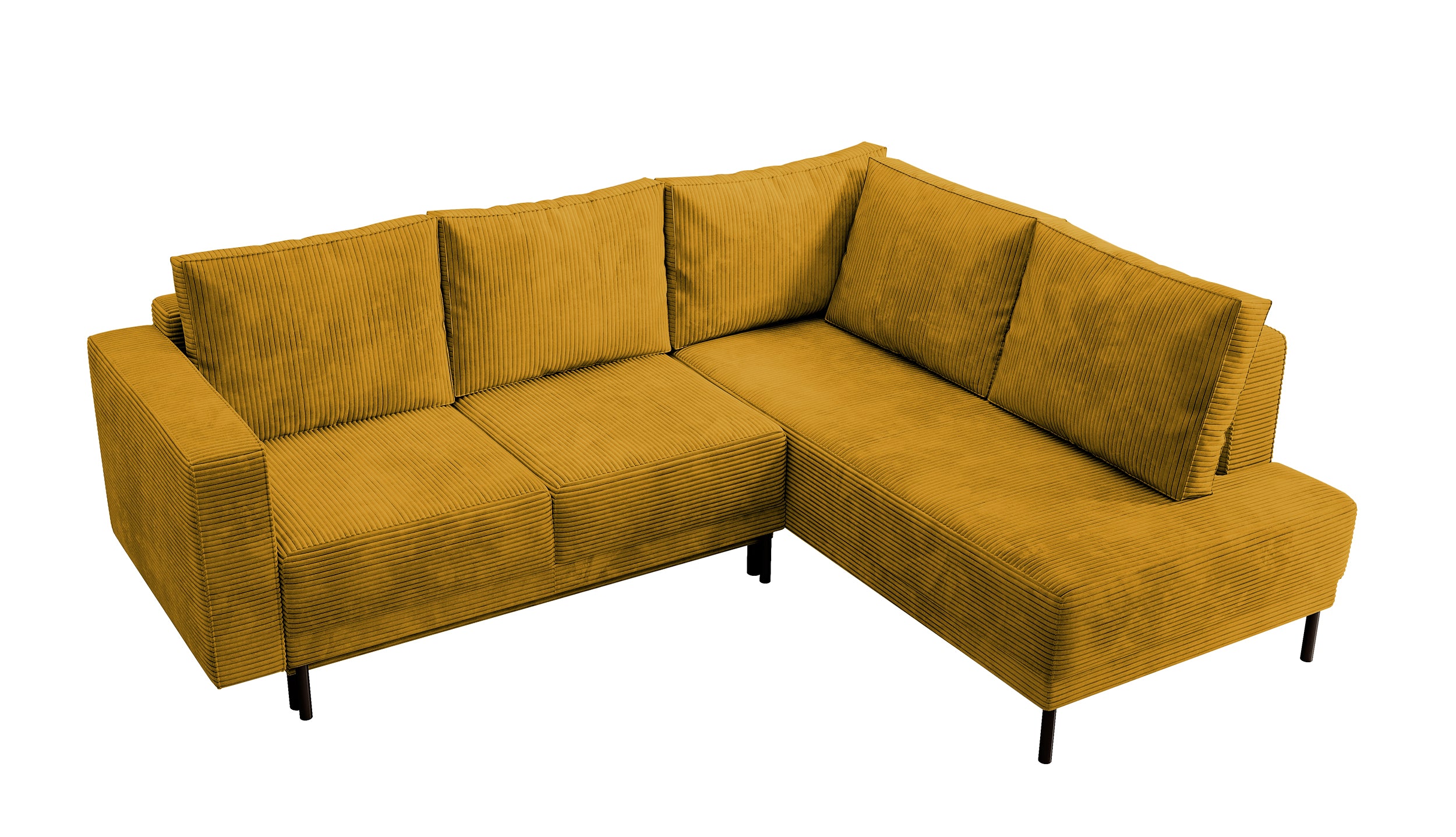 Ecksofa Rodario mit Schlafunktion und Bettkasten, senfgelber Cord, rechtsseitig