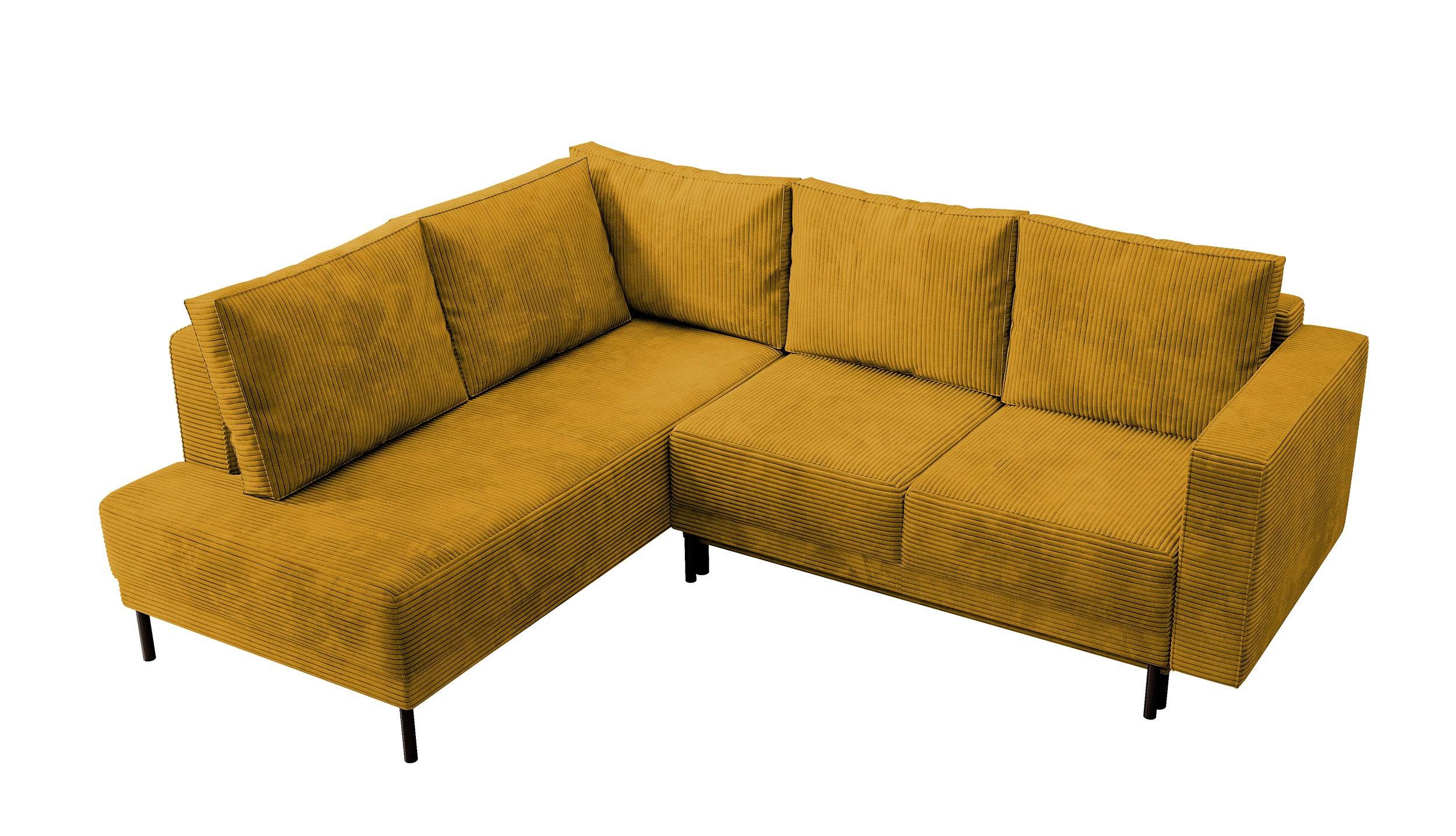 Ecksofa Rodario mit Schlafunktion und Bettkasten, senfgelber Cord, linksseitig