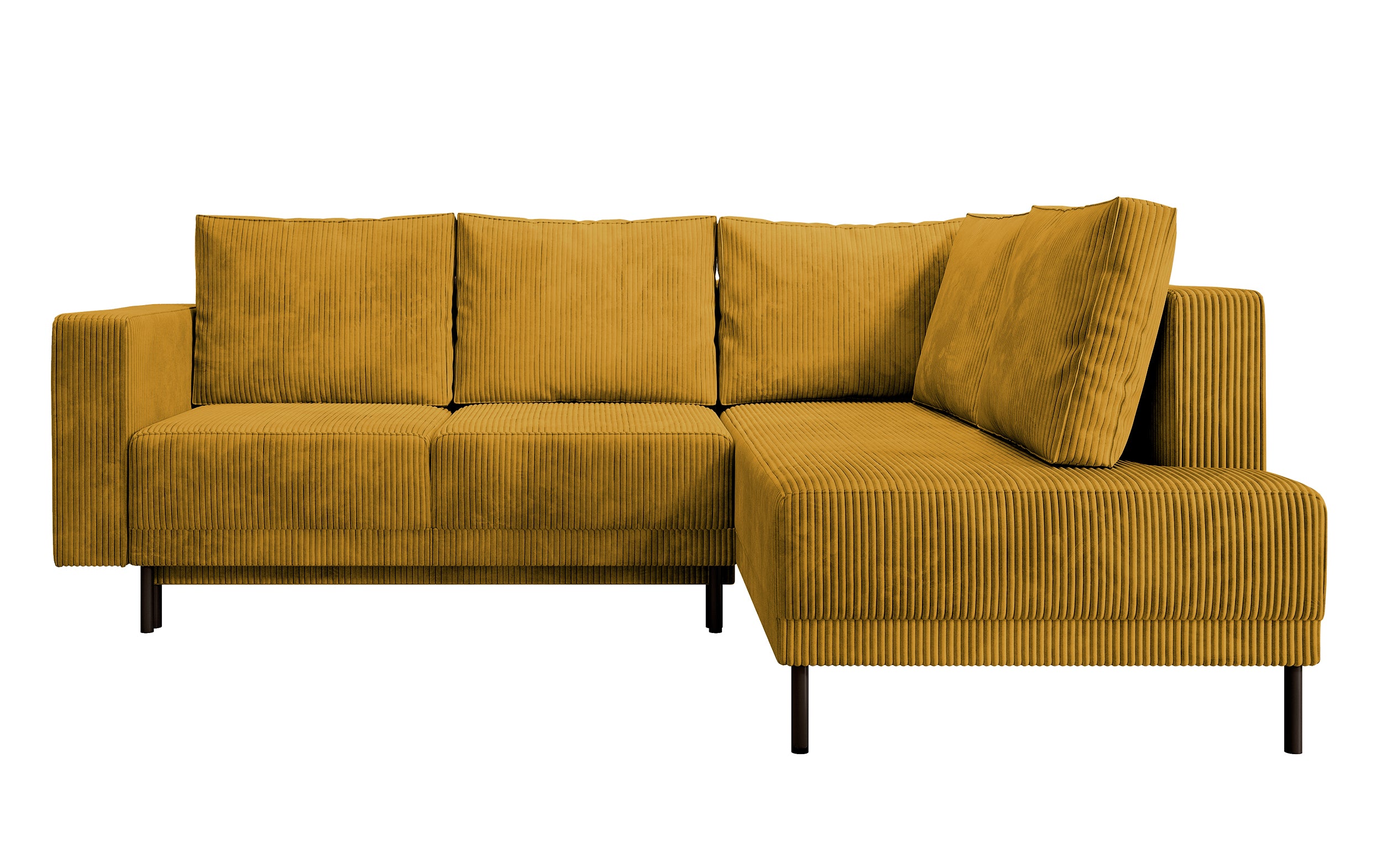 Ecksofa Rodario mit Schlafunktion und Bettkasten, senfgelber Cord, rechtsseitig