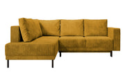 Ecksofa Rodario mit Schlafunktion und Bettkasten, senfgelber Cord, linksseitig