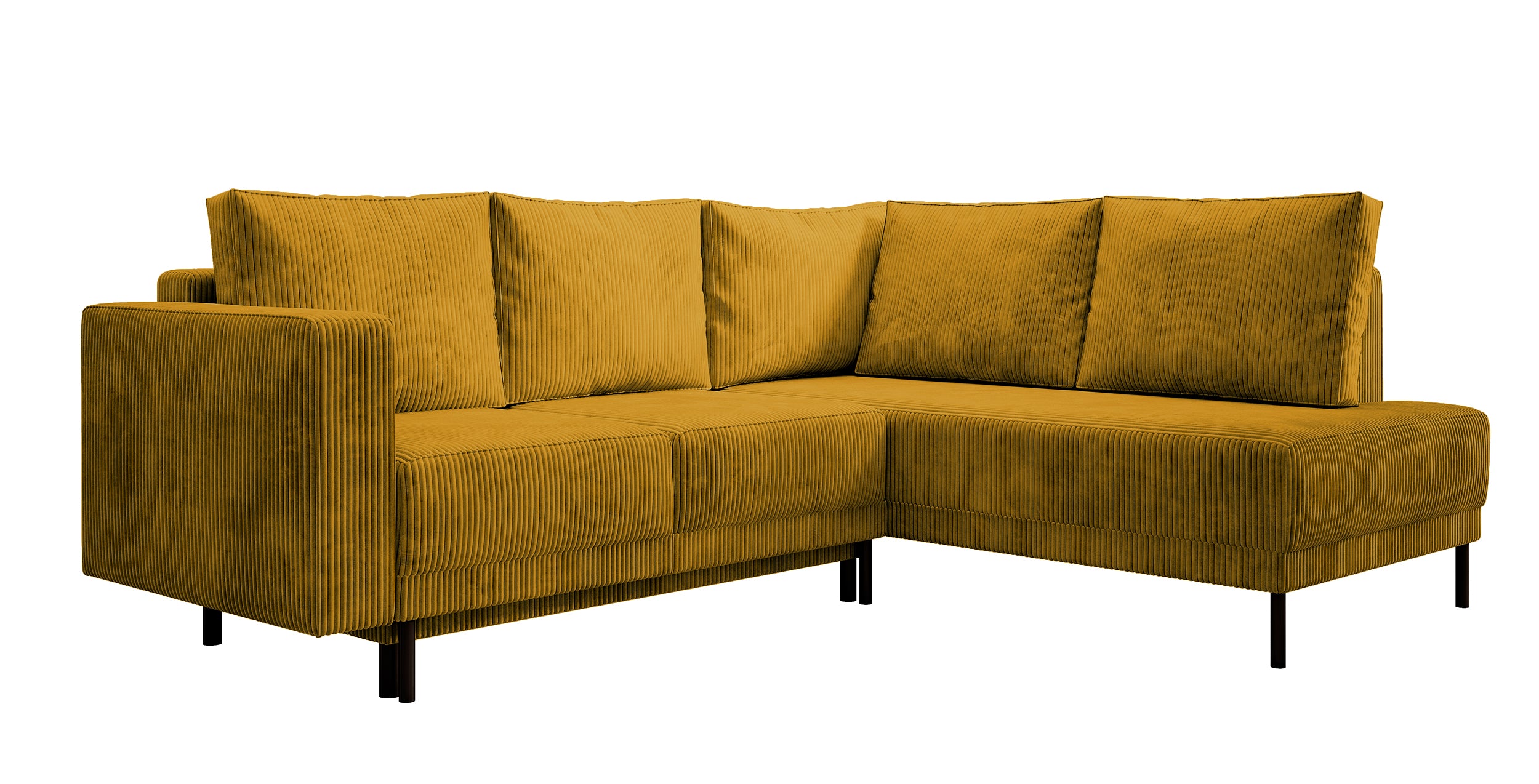 Ecksofa Rodario mit Schlafunktion und Bettkasten, senfgelber Cord, rechtsseitig