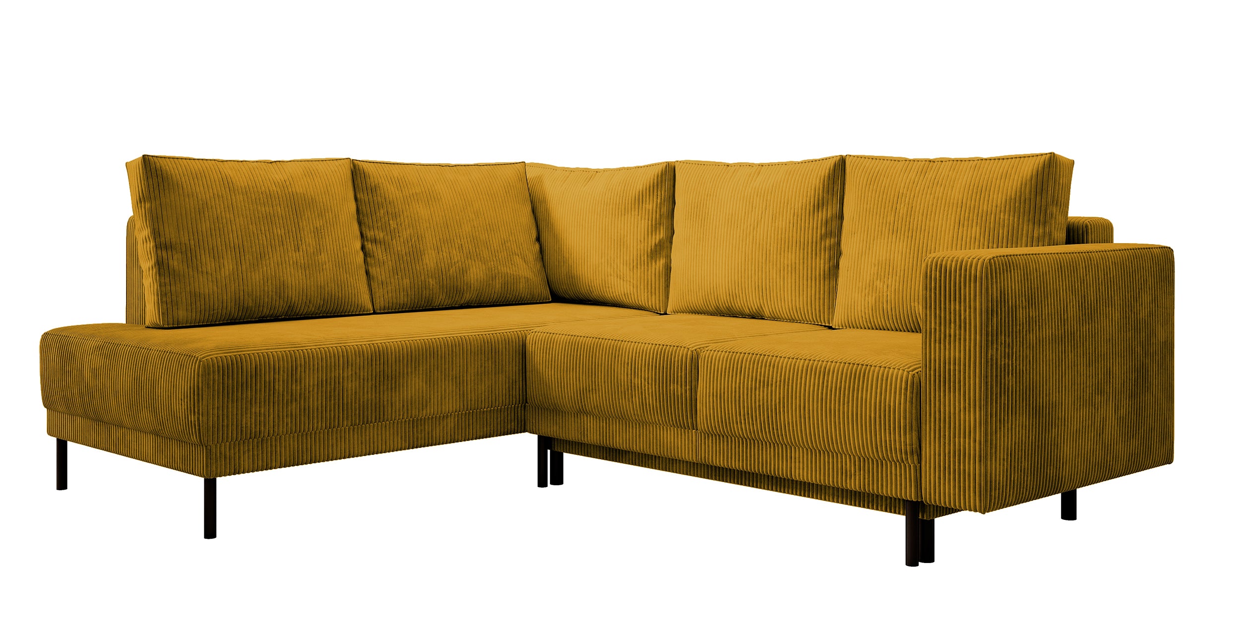 Ecksofa Rodario mit Schlafunktion und Bettkasten, senfgelber Cord, linksseitig