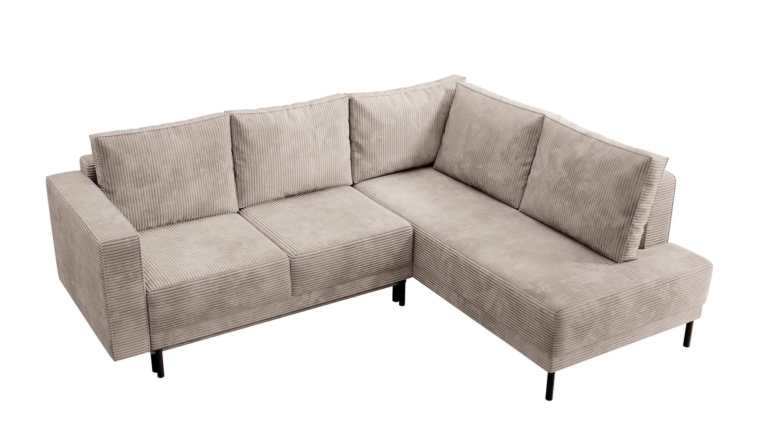Ecksofa Rodario mit Schlaffunktion und Bettkasten, dunkelbeige Cord, rechtsseitig