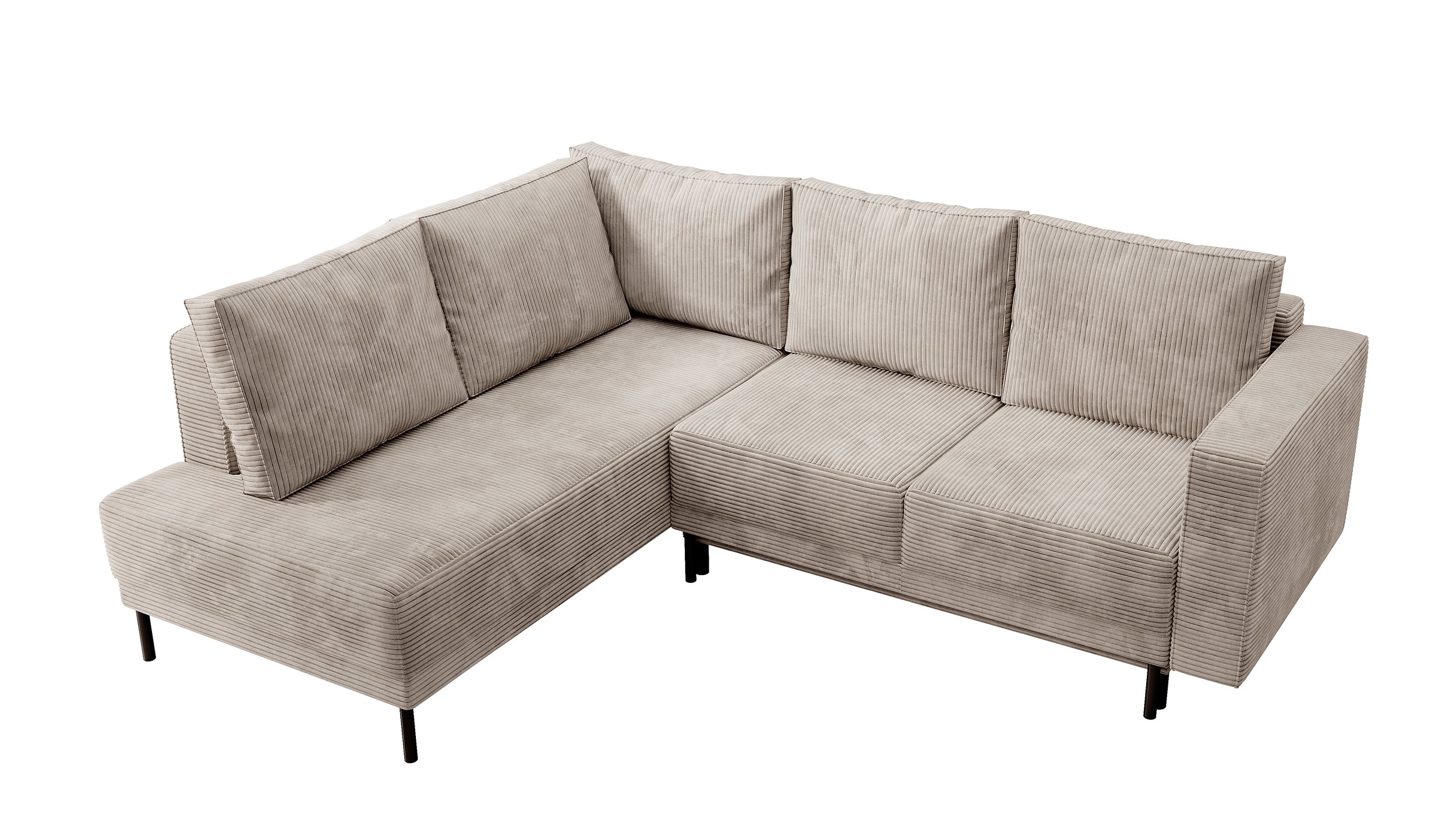 Ecksofa Rodario mit Schlaffunktion und Bettkasten, dunkelbeige Cord, linksseitig