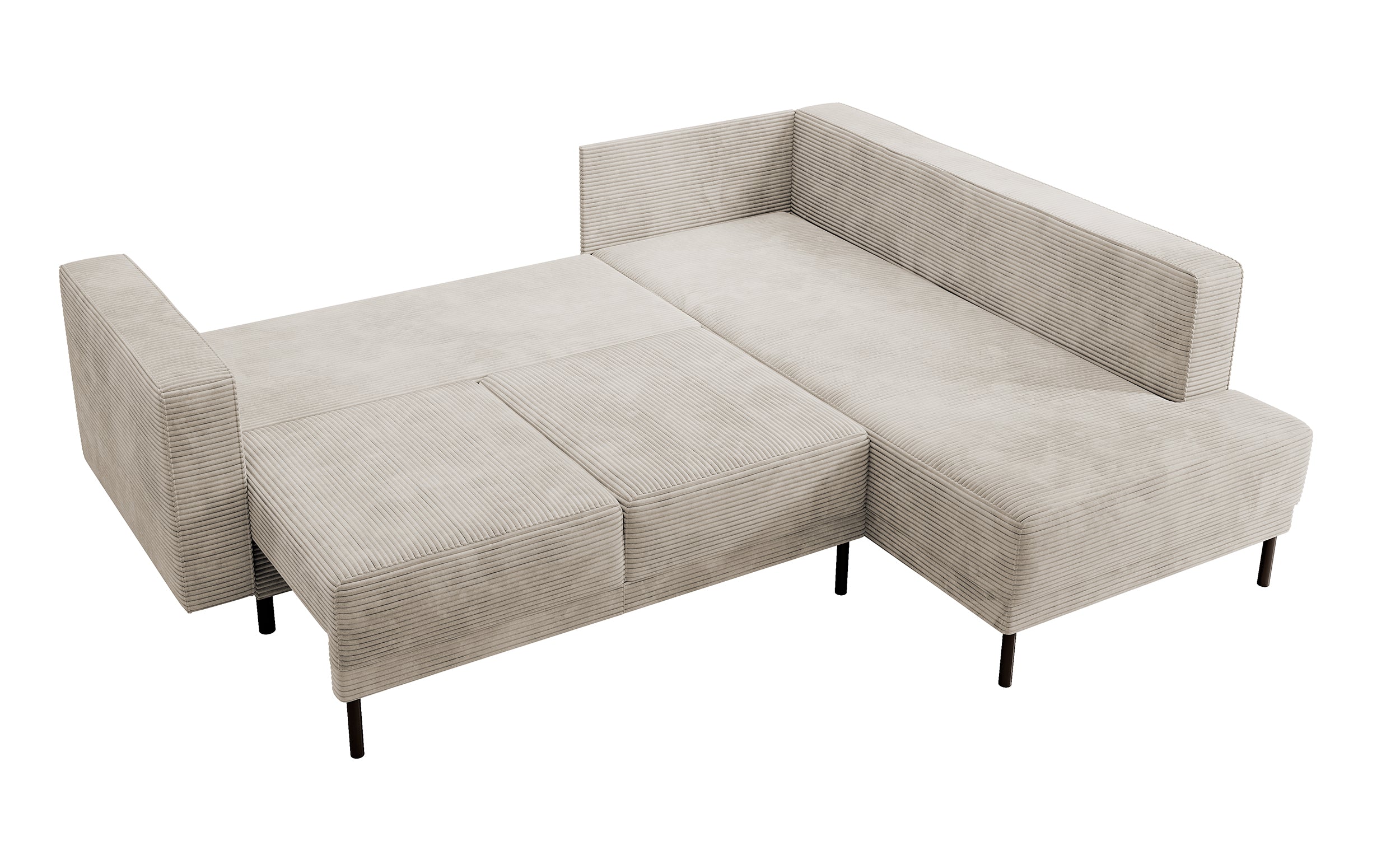 Ecksofa Rodario mit Schlaffunktion und Bettkasten, dunkelbeige Cord, rechtsseitig