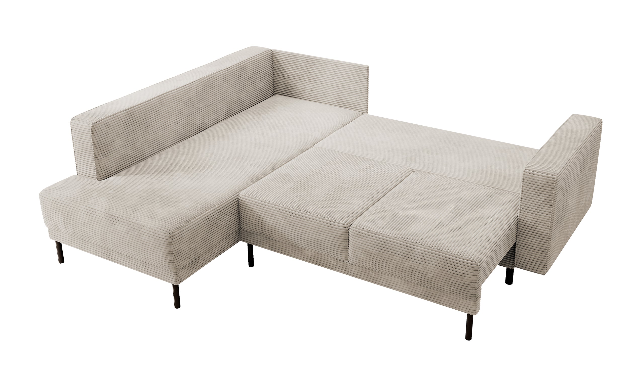 Ecksofa Rodario mit Schlaffunktion und Bettkasten, dunkelbeige Cord, linksseitig