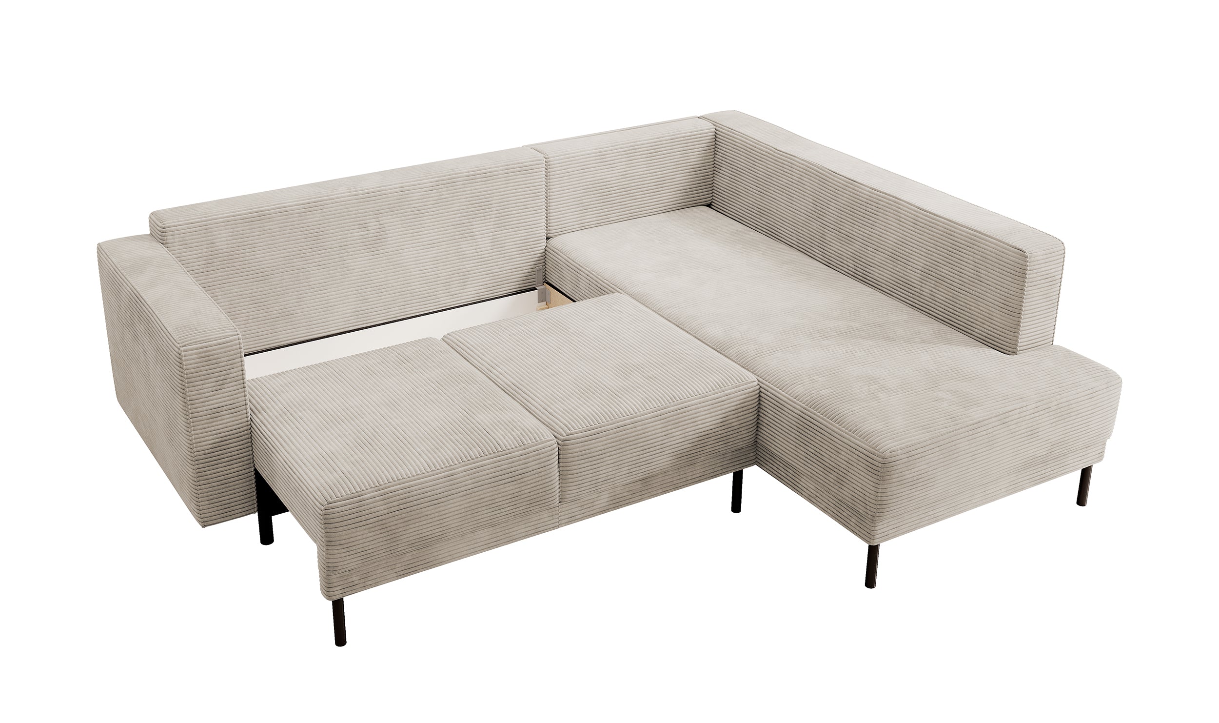 Ecksofa Rodario mit Schlaffunktion und Bettkasten, dunkelbeige Cord, rechtsseitig