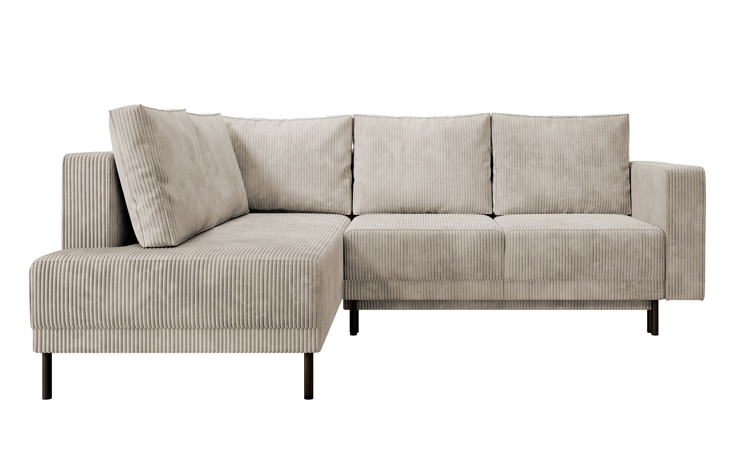 Ecksofa Rodario mit Schlaffunktion und Bettkasten, dunkelbeige Cord, linksseitig