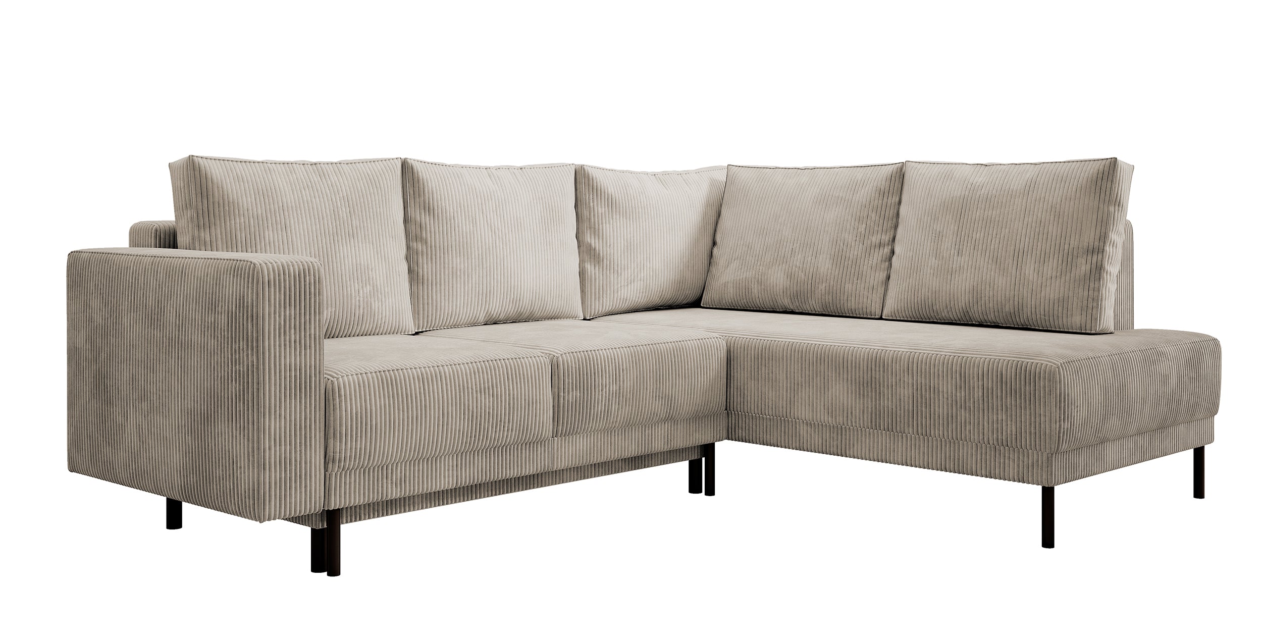Ecksofa Rodario mit Schlaffunktion und Bettkasten, dunkelbeige Cord, rechtsseitig