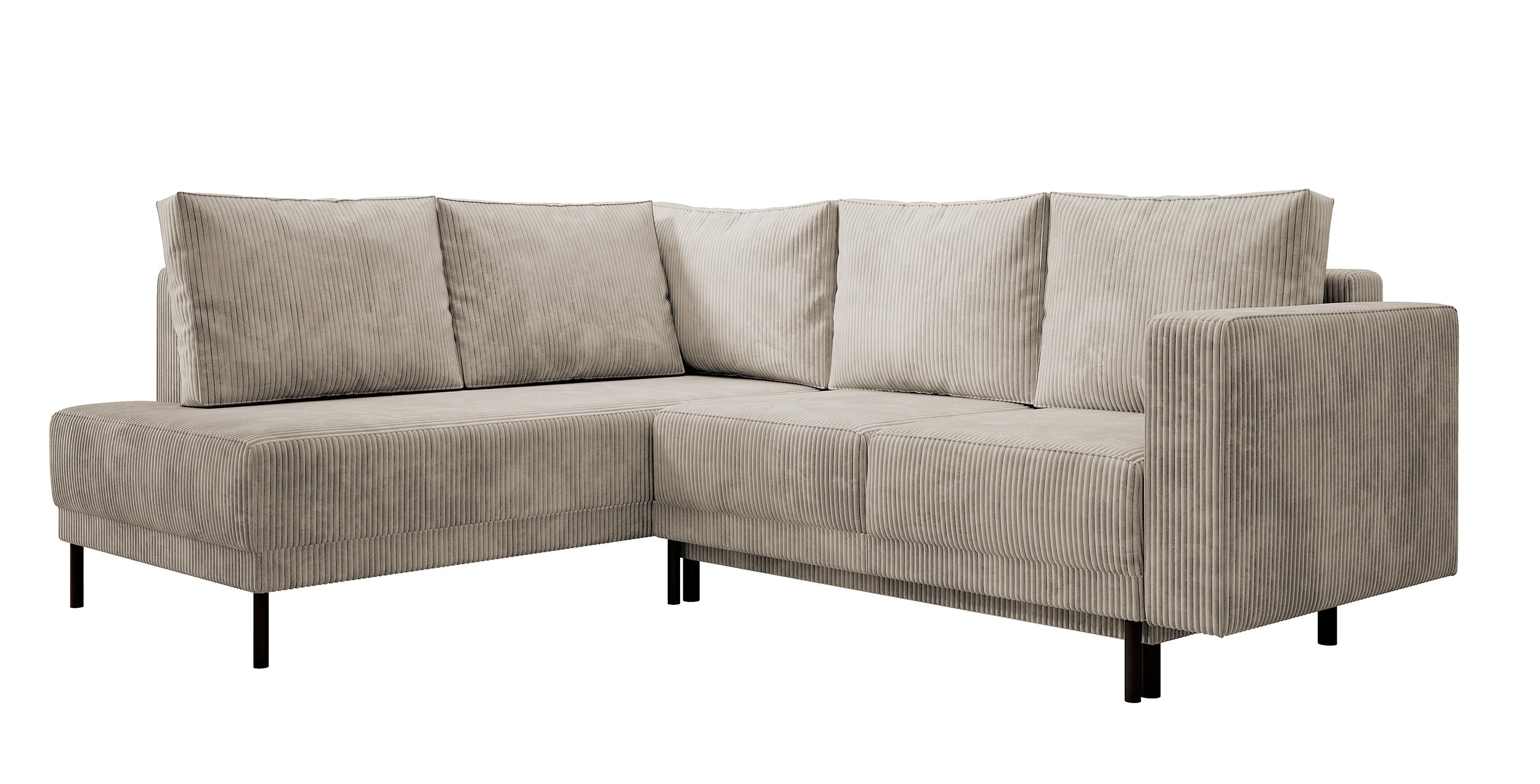 Ecksofa Rodario mit Schlaffunktion und Bettkasten, dunkelbeige Cord, linksseitig