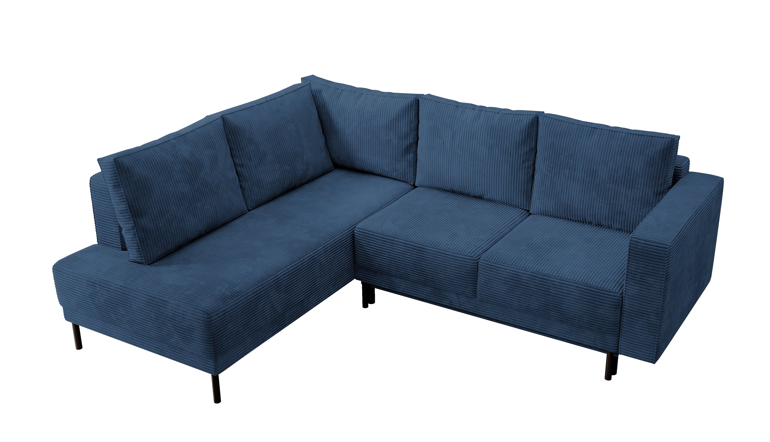 Ecksofa Rodario mit Schlaffunktion und Bettkasten, dunkelblauer Cord, linksseitig