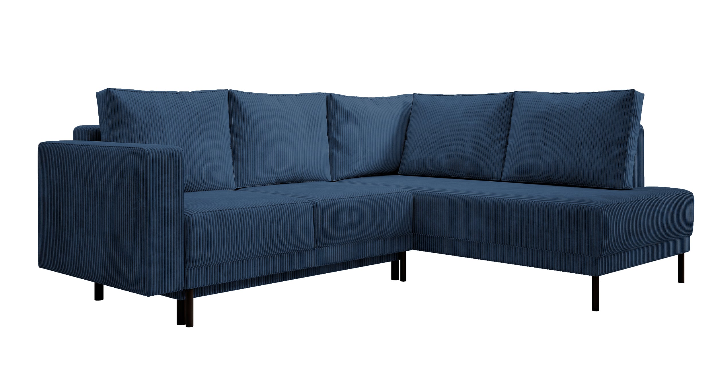 Ecksofa Rodario mit Schlaffunktion und Bettkasten, dunkelblauer Cord, rechtsseitig