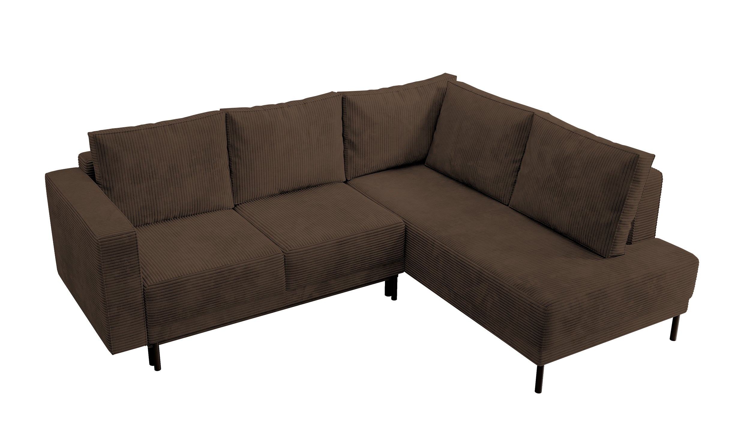 Ecksofa Rodario mit Schlafunktion und Bettkasten, dunkelbrauner Cord, rechtsseitig