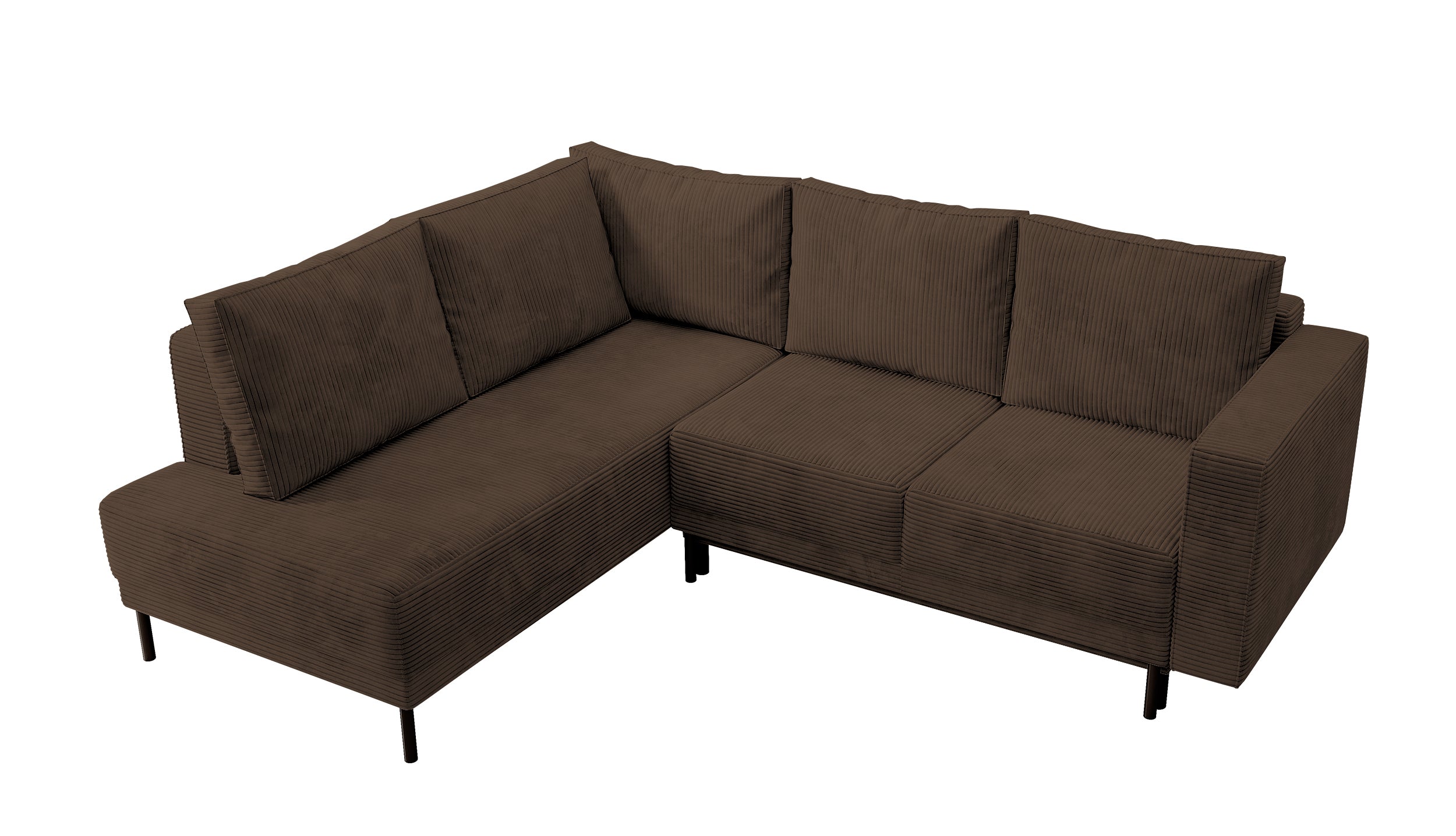 Ecksofa Rodario mit Schlaffunktion und Bettkasten, dunkelbrauner Cord, linksseitig