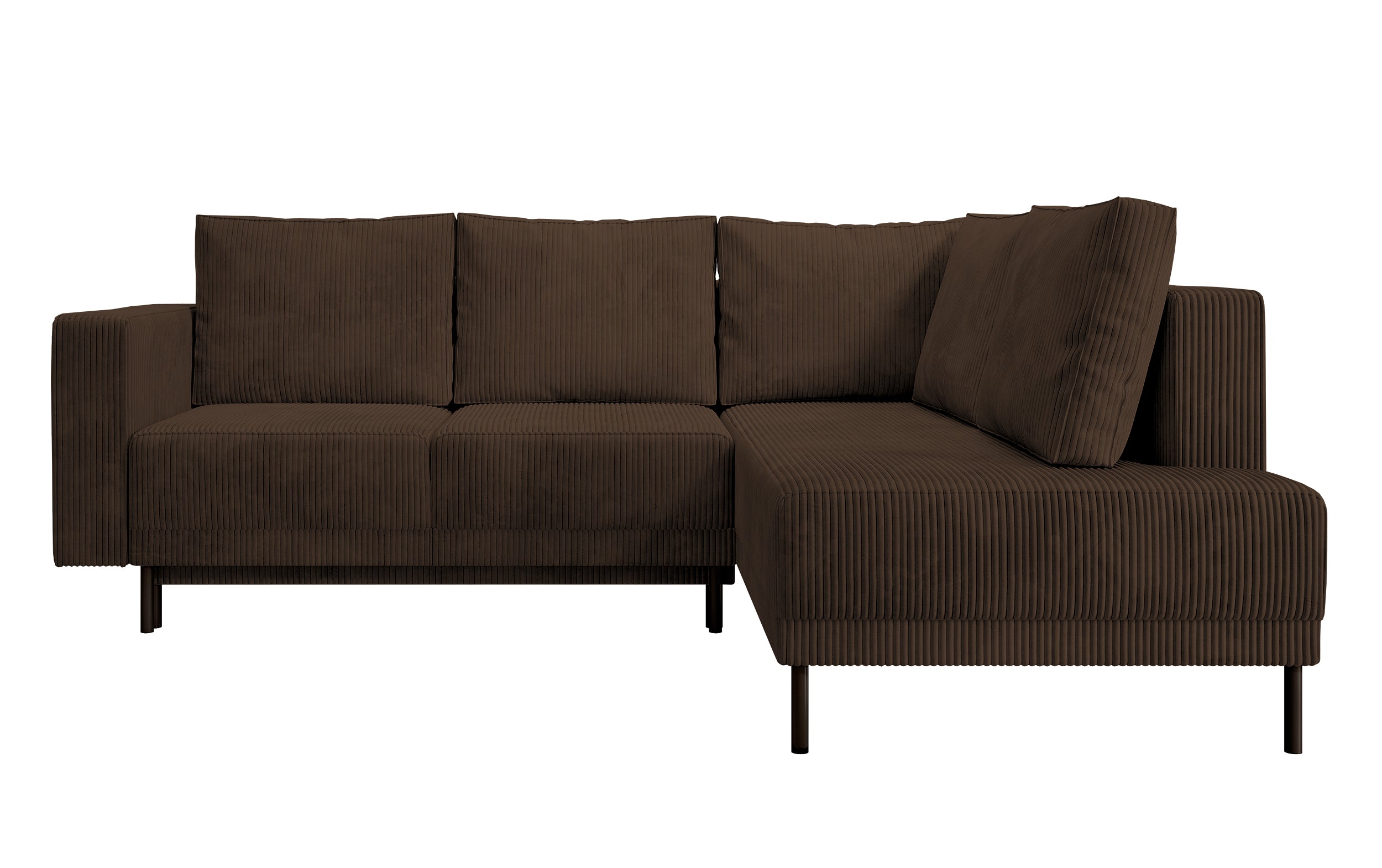 Ecksofa Rodario mit Schlafunktion und Bettkasten, dunkelbrauner Cord, rechtsseitig