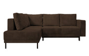 Ecksofa Rodario mit Schlaffunktion und Bettkasten, dunkelbrauner Cord, linksseitig