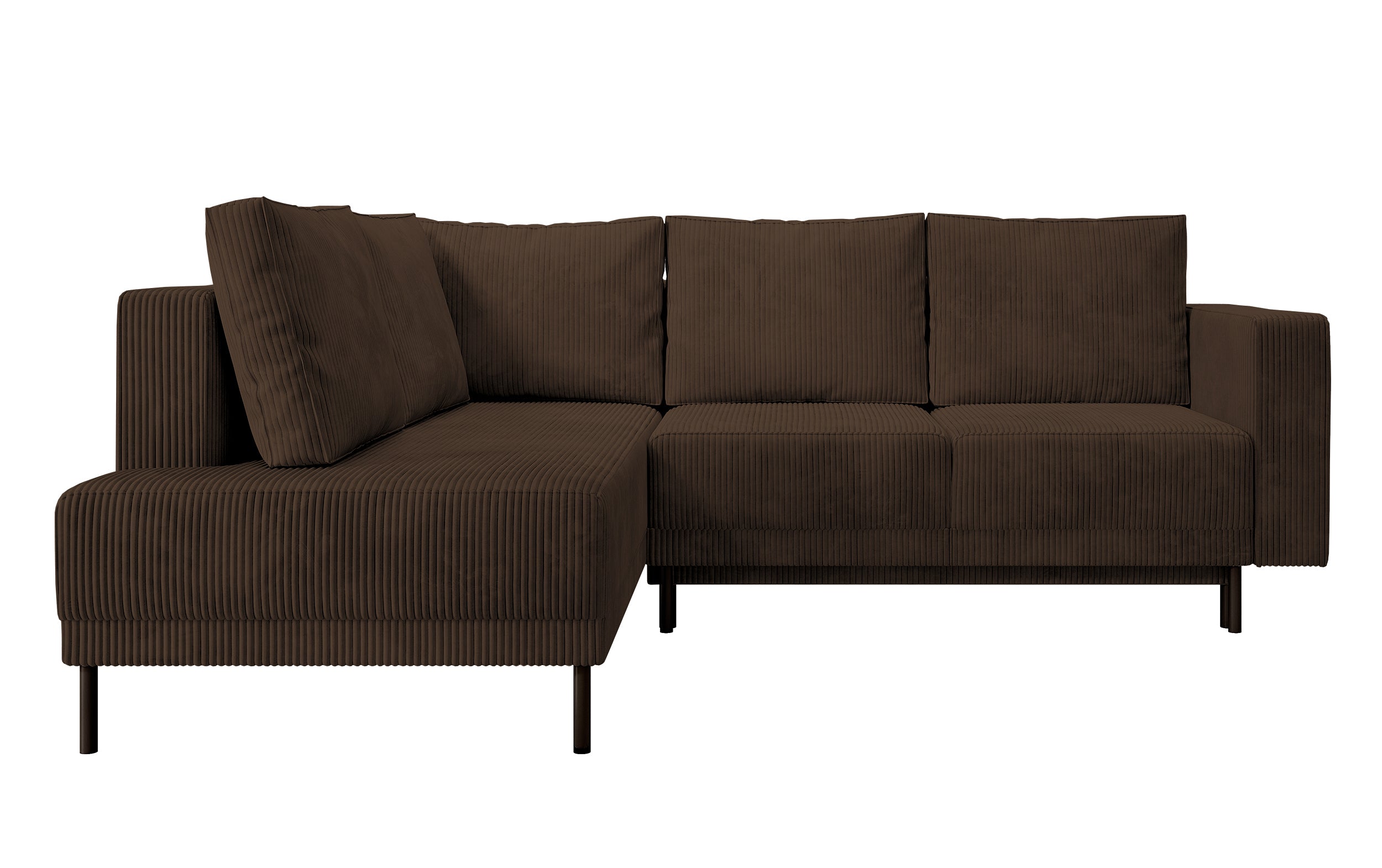 Ecksofa Rodario mit Schlaffunktion und Bettkasten, dunkelbrauner Cord, linksseitig