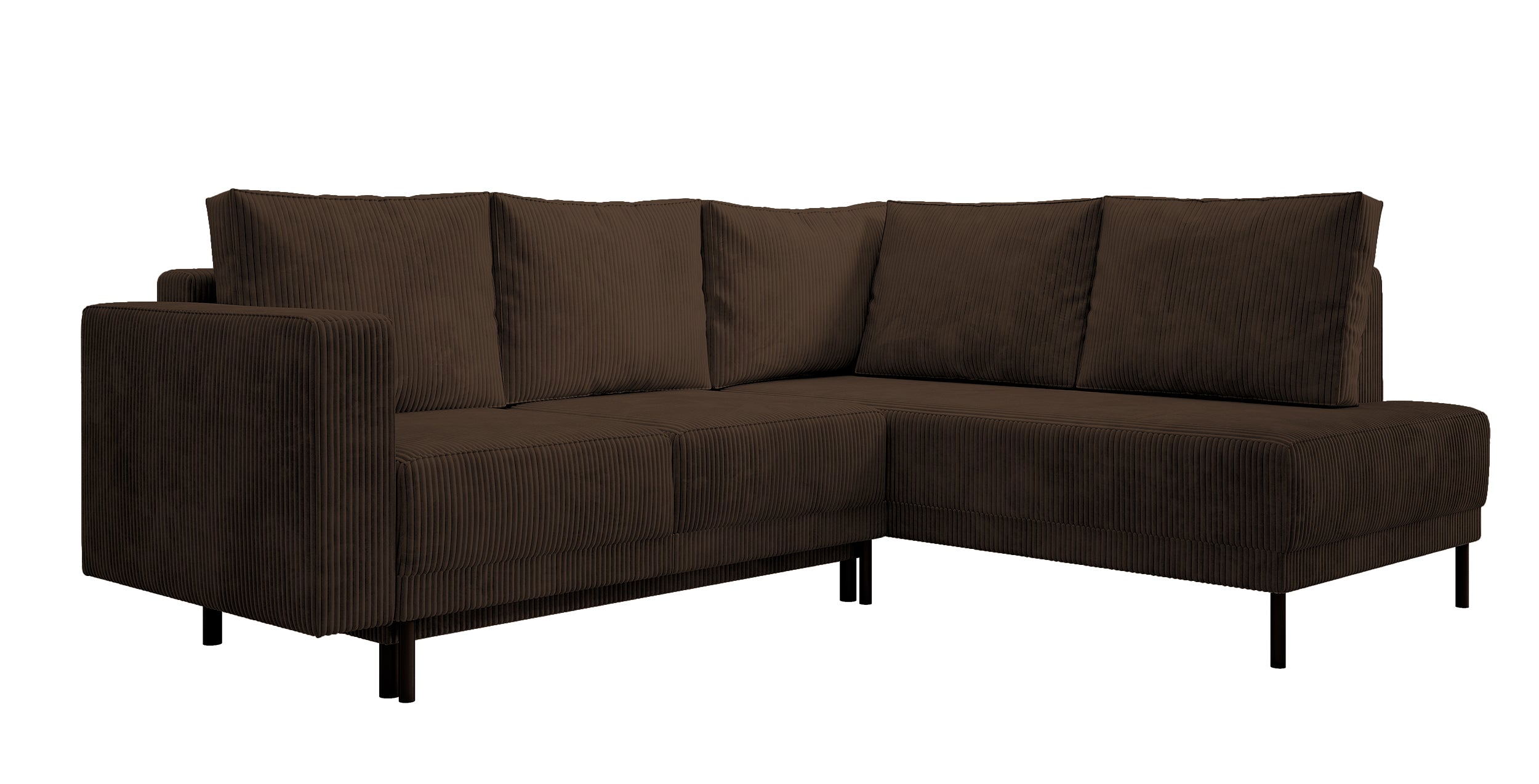 Ecksofa Rodario mit Schlafunktion und Bettkasten, dunkelbrauner Cord, rechtsseitig