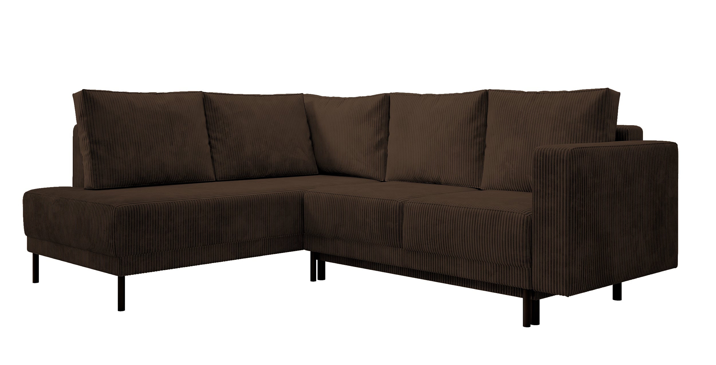 Ecksofa Rodario mit Schlaffunktion und Bettkasten, dunkelbrauner Cord, linksseitig