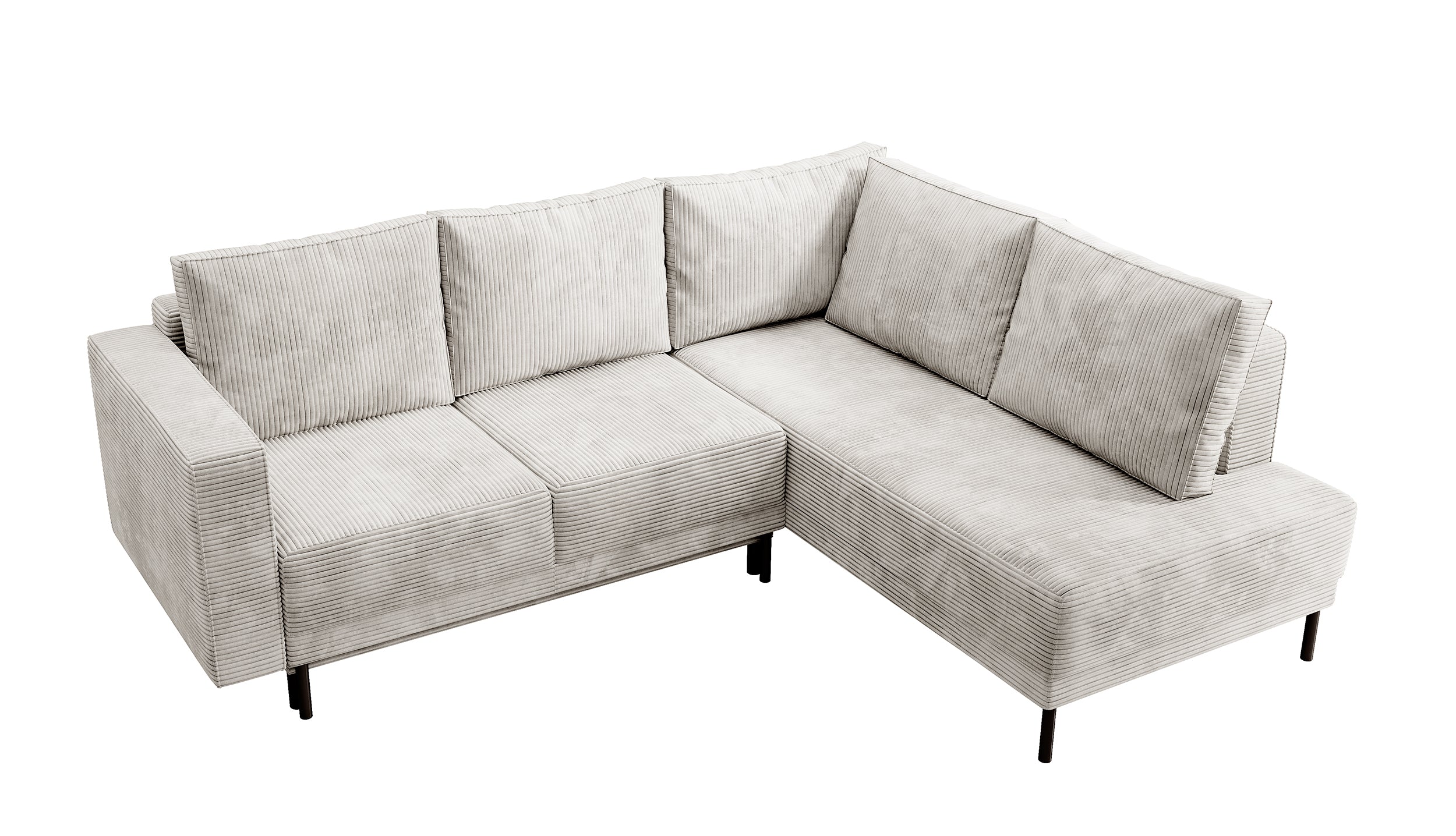 Ecksofa Rodario mit Schlaffunktion und Bettkasten, graubeiger Cord, rechtsseitig