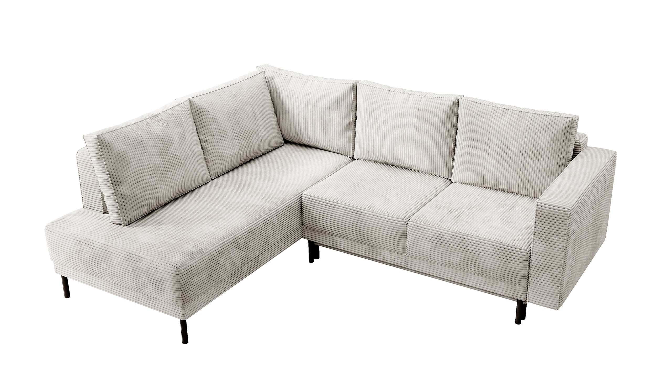 Ecksofa Rodario mit Schlaffunktion und Bettkasten, grau-beiger Cord, linksseitig
