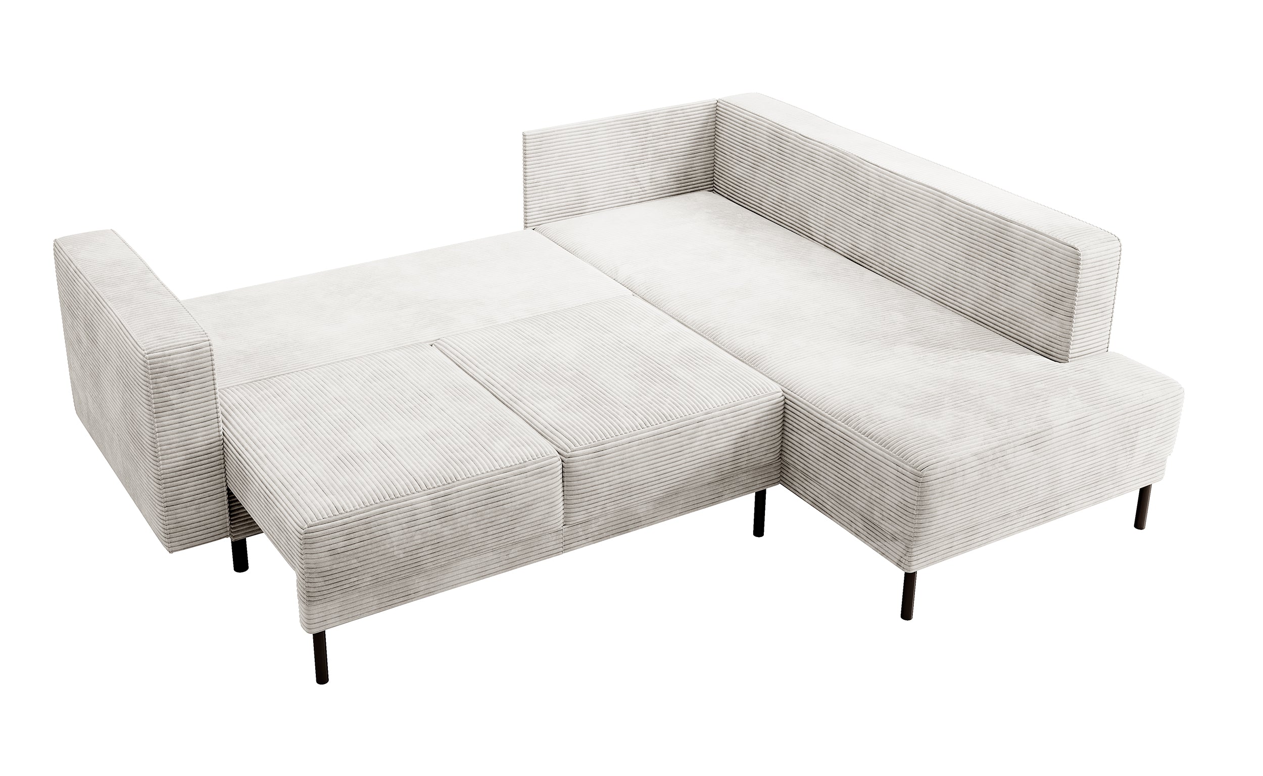 Ecksofa Rodario mit Schlaffunktion und Bettkasten, graubeiger Cord, rechtsseitig