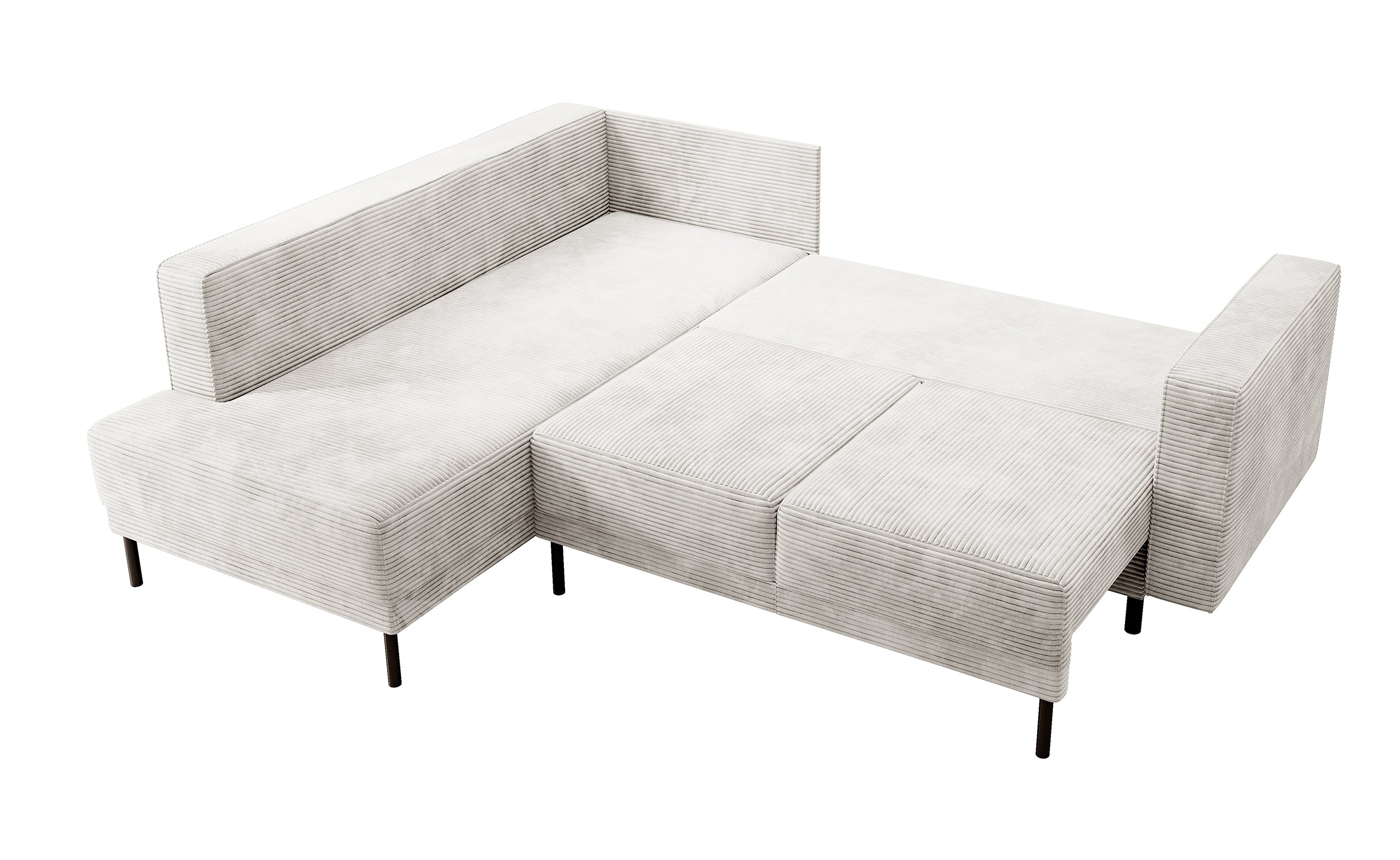 Ecksofa Rodario mit Schlaffunktion und Bettkasten, grau-beiger Cord, linksseitig