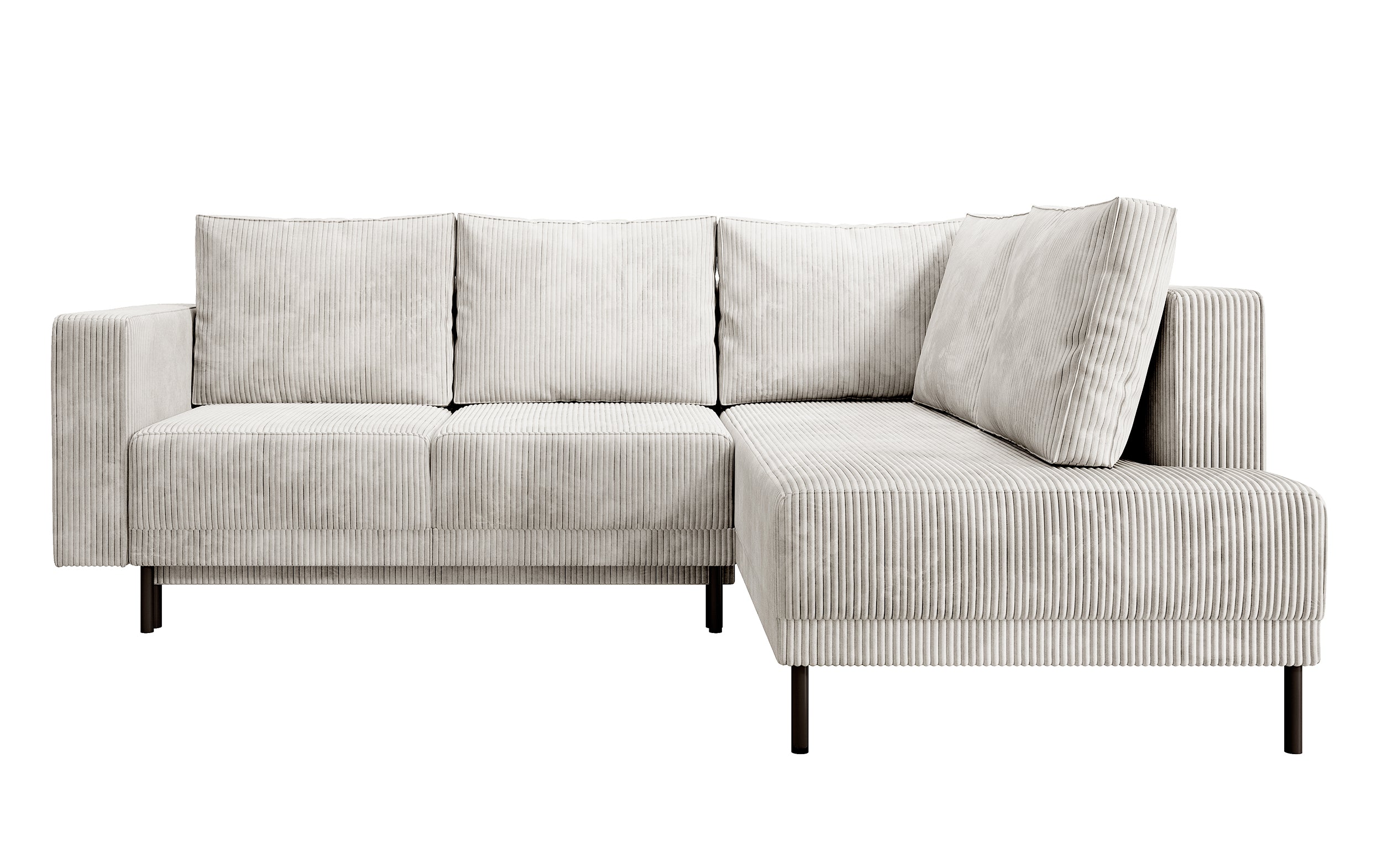 Ecksofa Rodario mit Schlaffunktion und Bettkasten, graubeiger Cord, rechtsseitig