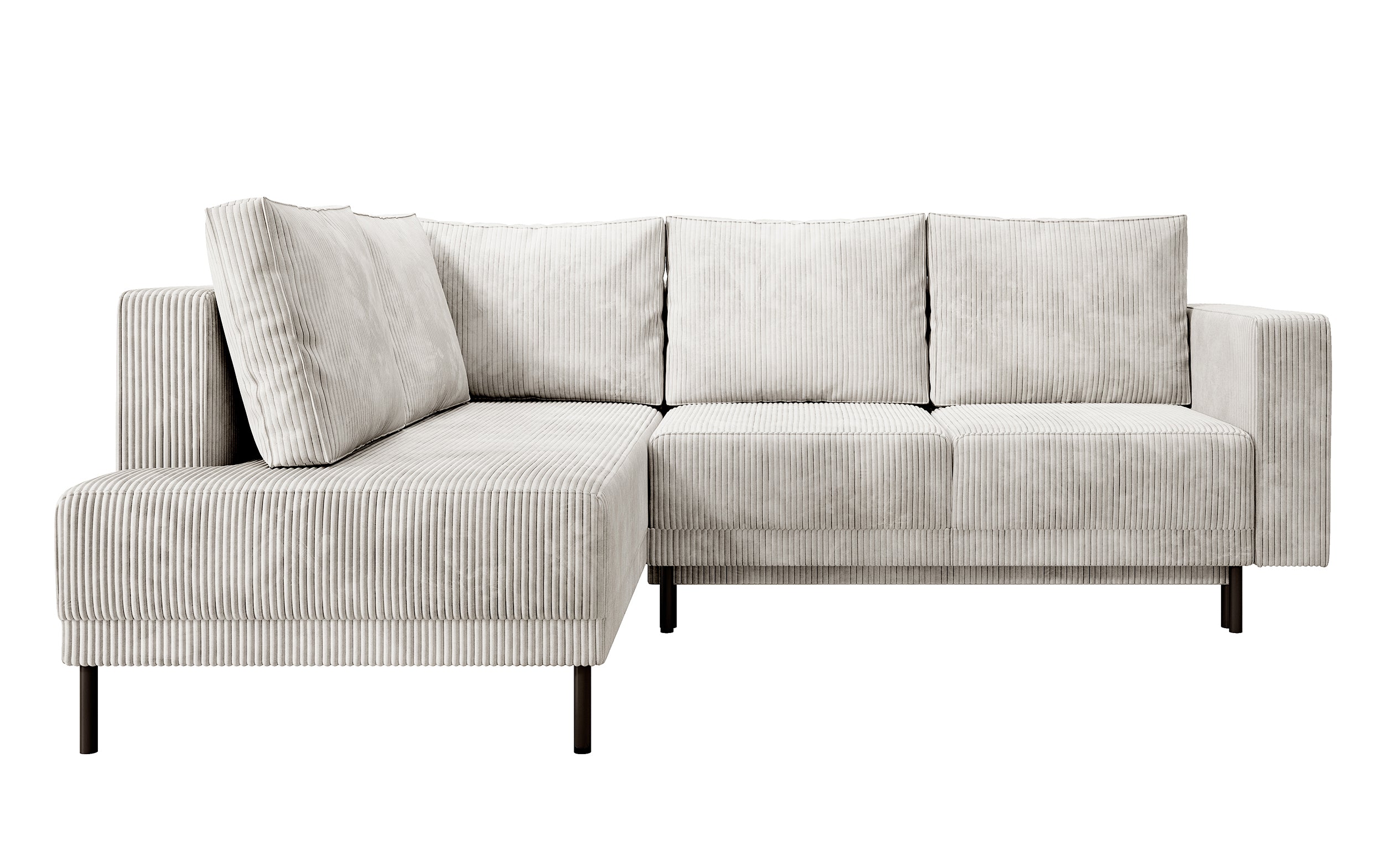 Ecksofa Rodario mit Schlaffunktion und Bettkasten, grau-beiger Cord, linksseitig