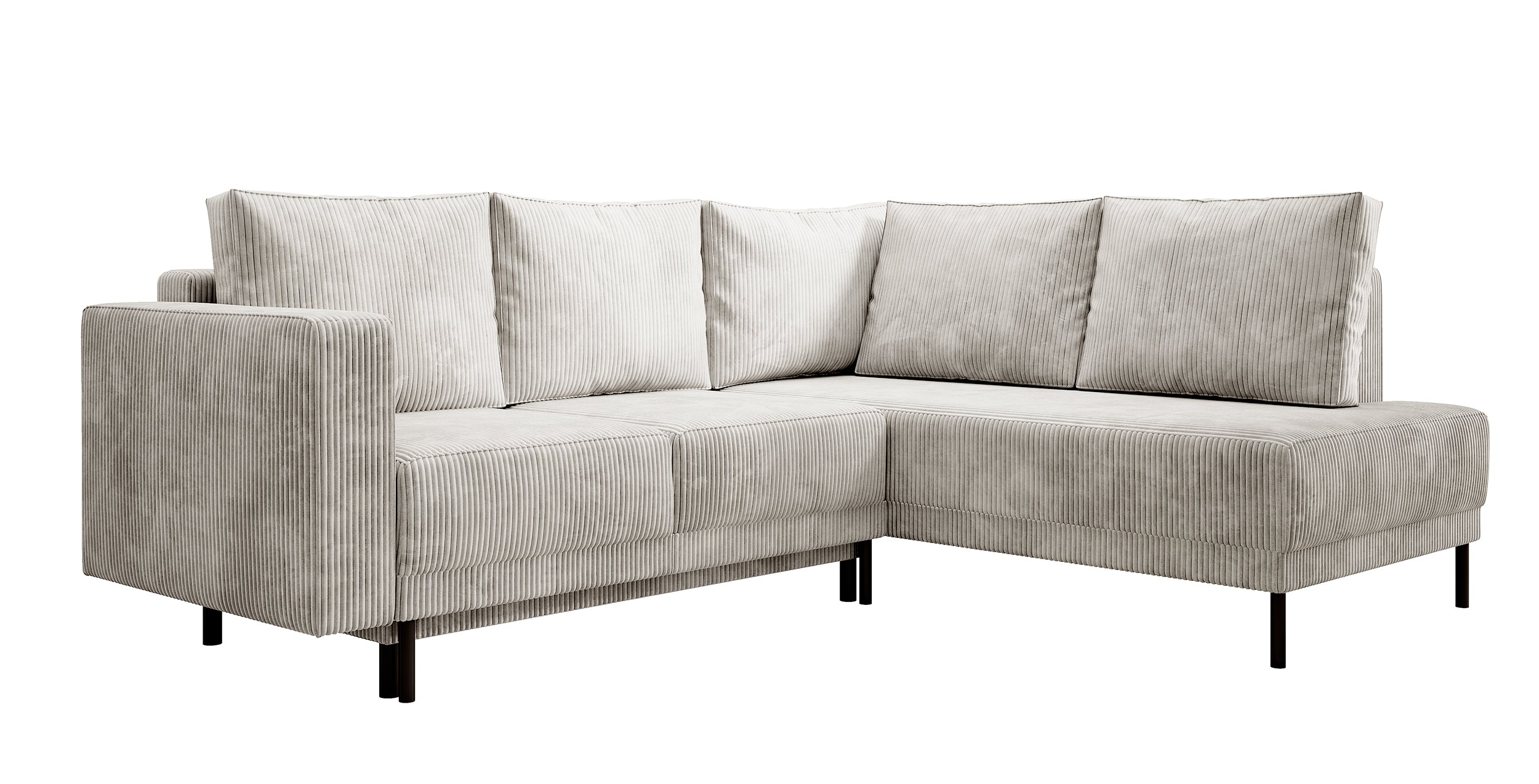 Ecksofa Rodario mit Schlaffunktion und Bettkasten, graubeiger Cord, rechtsseitig
