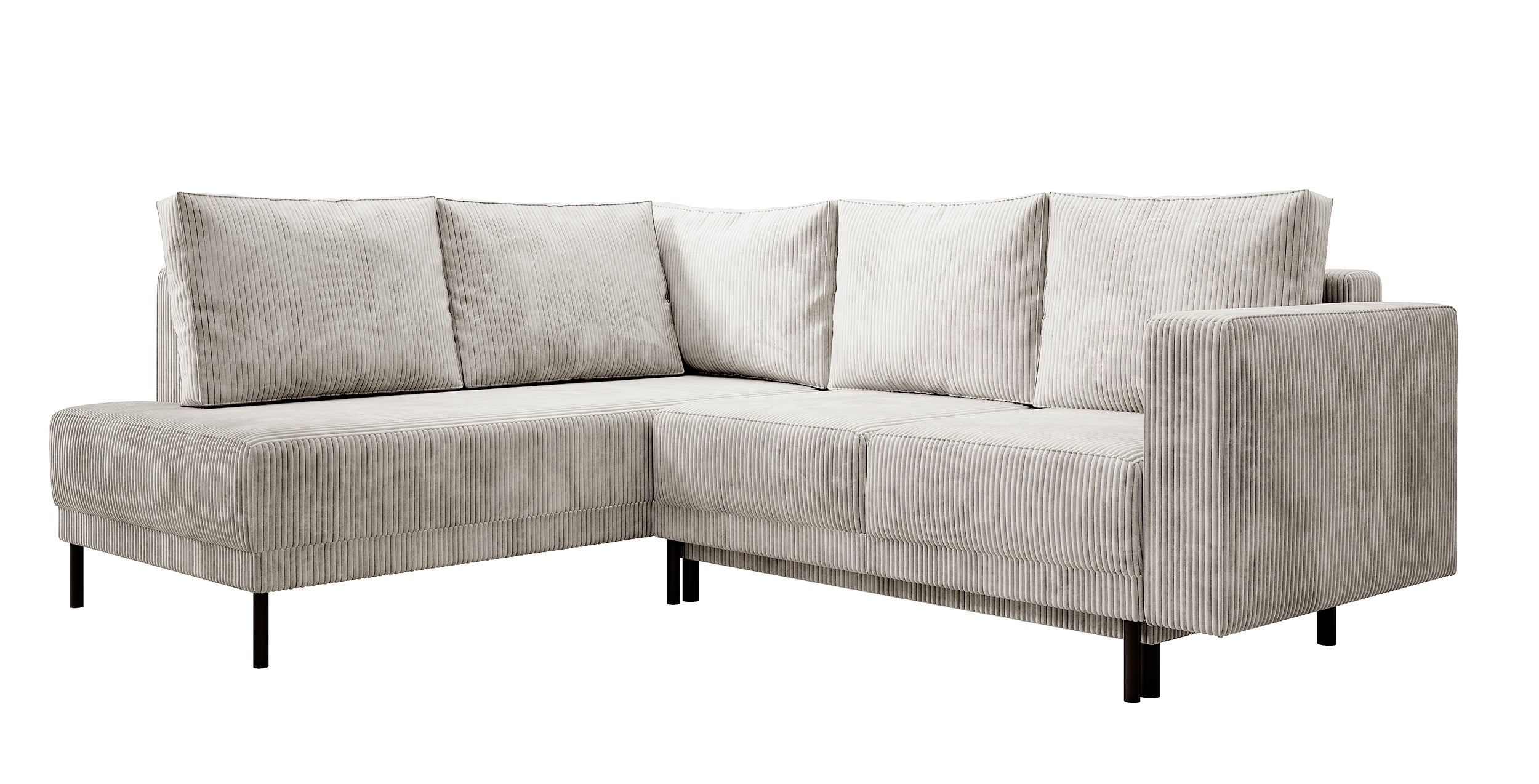 Ecksofa Rodario mit Schlaffunktion und Bettkasten, grau-beiger Cord, linksseitig