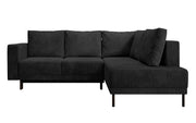 Ecksofa Rodario mit Schlafunktion und Bettkasten, schwarzer Cord, rechtsseitig