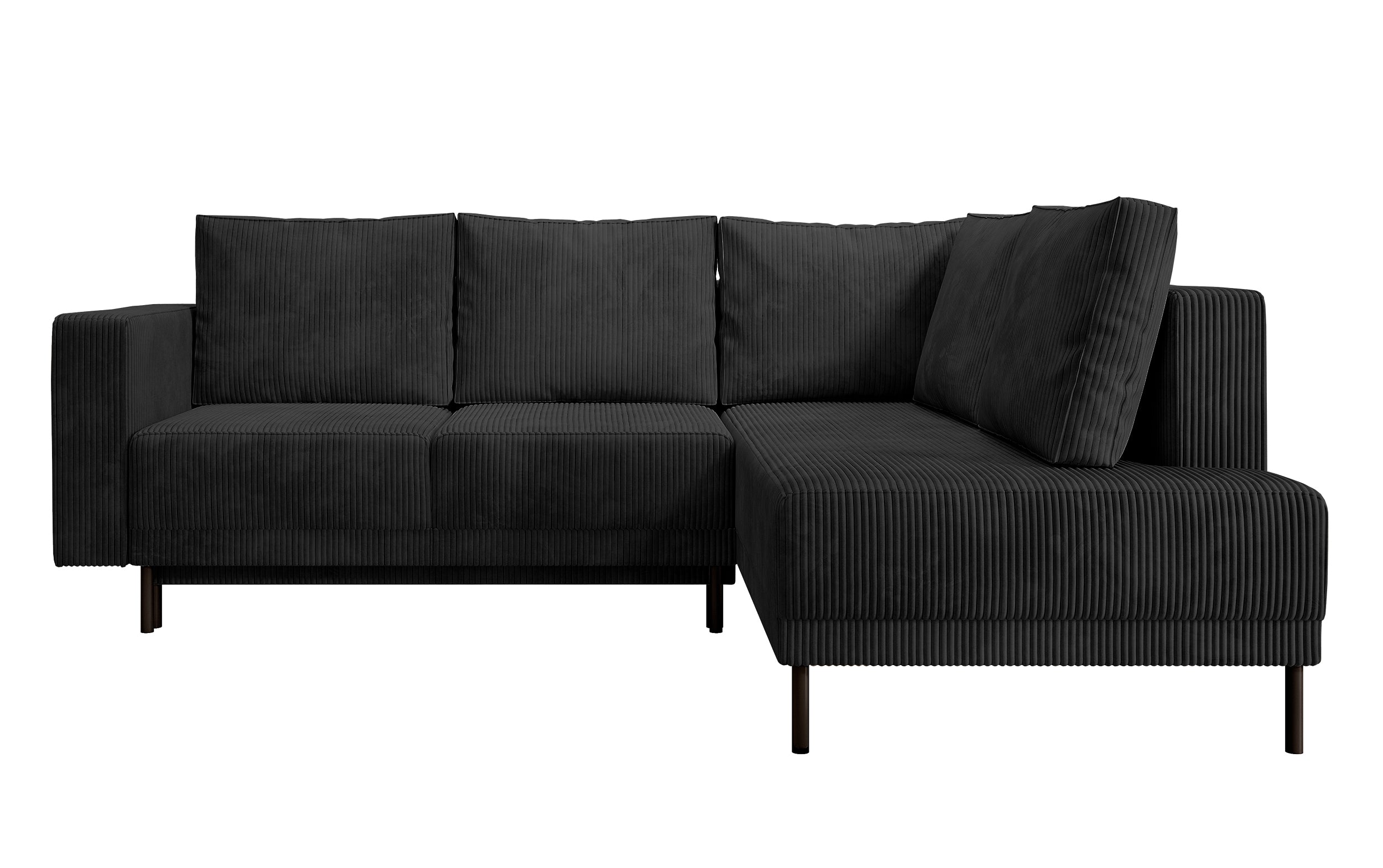 Ecksofa Rodario mit Schlafunktion und Bettkasten, schwarzer Cord, rechtsseitig
