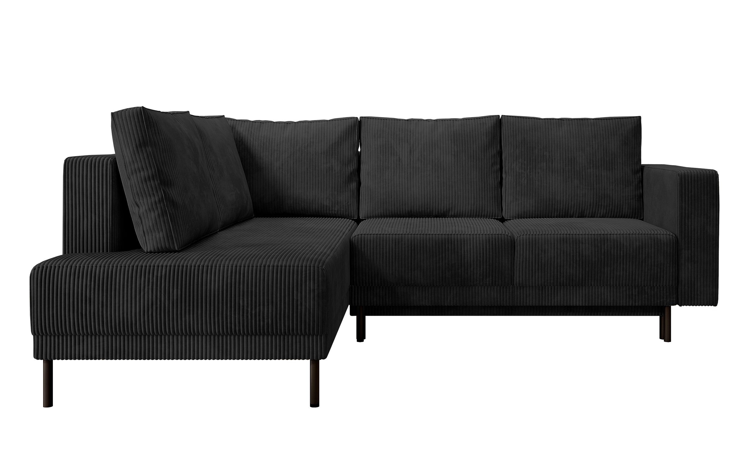 Ecksofa Rodario mit Schlaffunktion und Bettkasten, schwarzer Cord, linksseitig