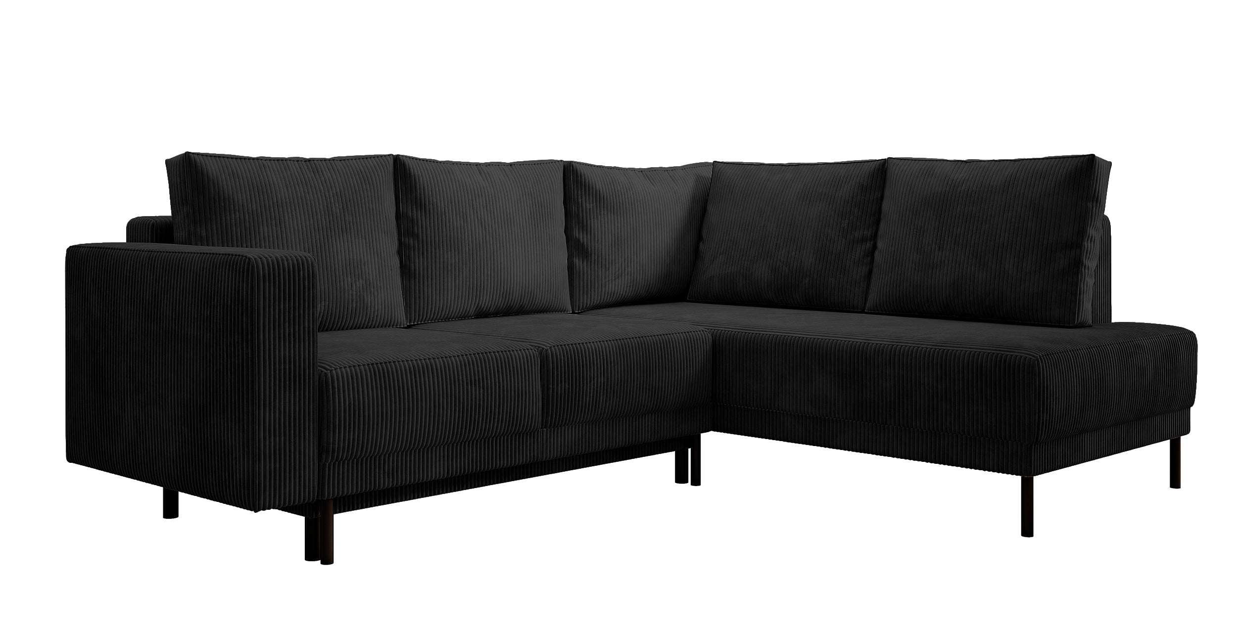Ecksofa Rodario mit Schlafunktion und Bettkasten, schwarzer Cord, rechtsseitig