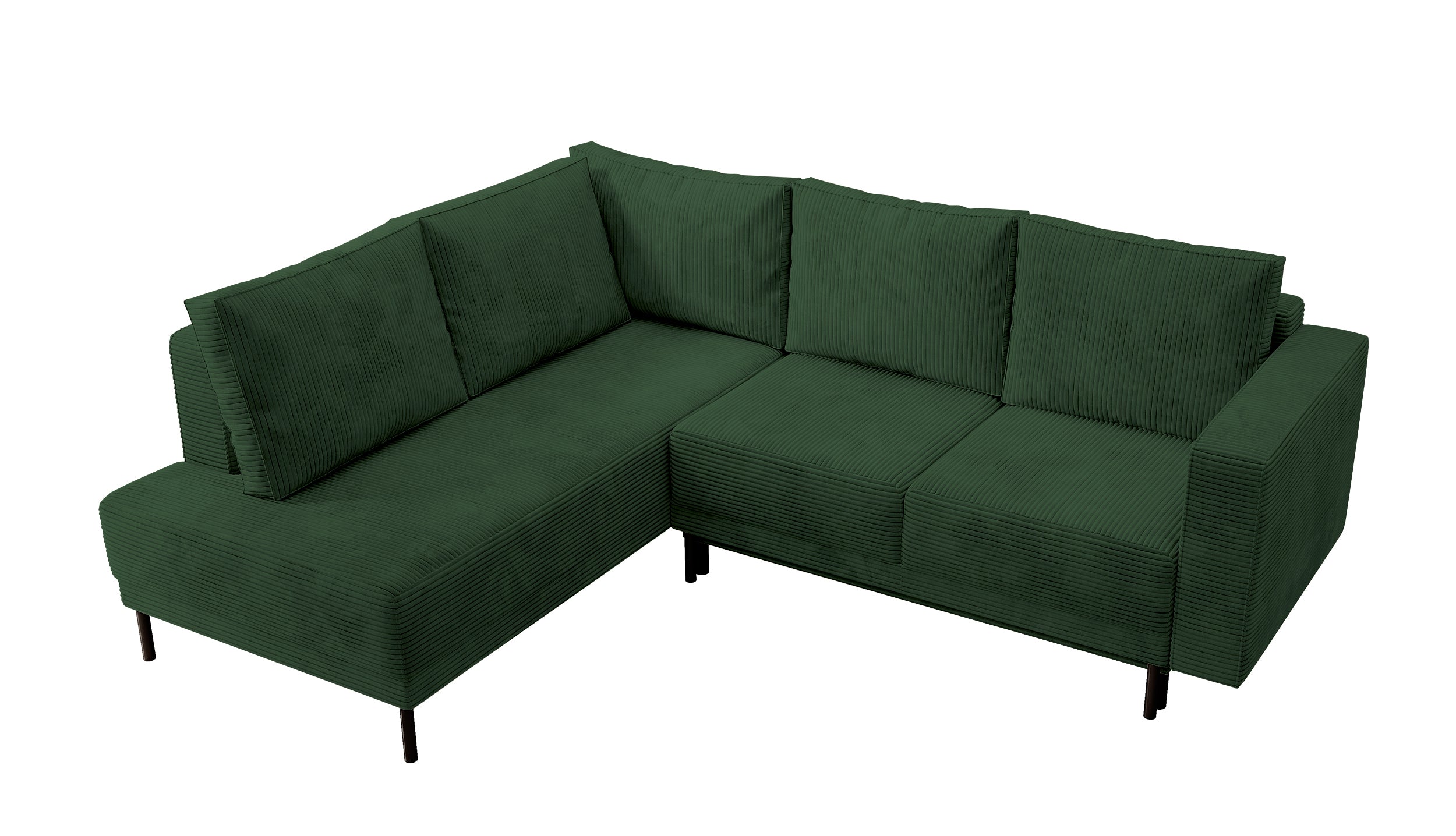 Ecksofa Rodario mit Schlaffunktion und Bettkasten, dunkelgrüner Cord, linksseitig
