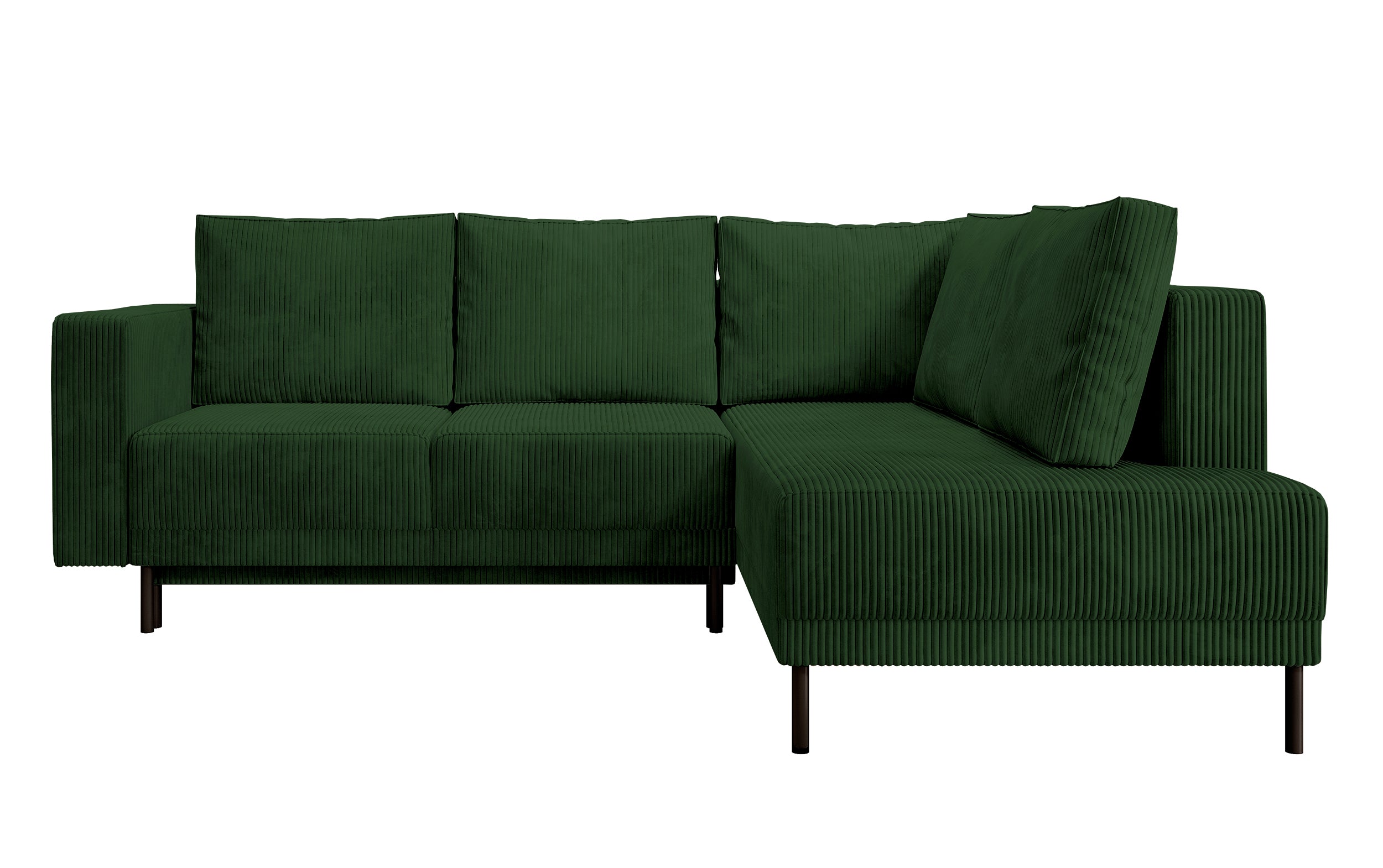 Ecksofa Rodario mit Schlaffunktion und Bettkasten, dunkelgrüner Cord, rechtsseitig