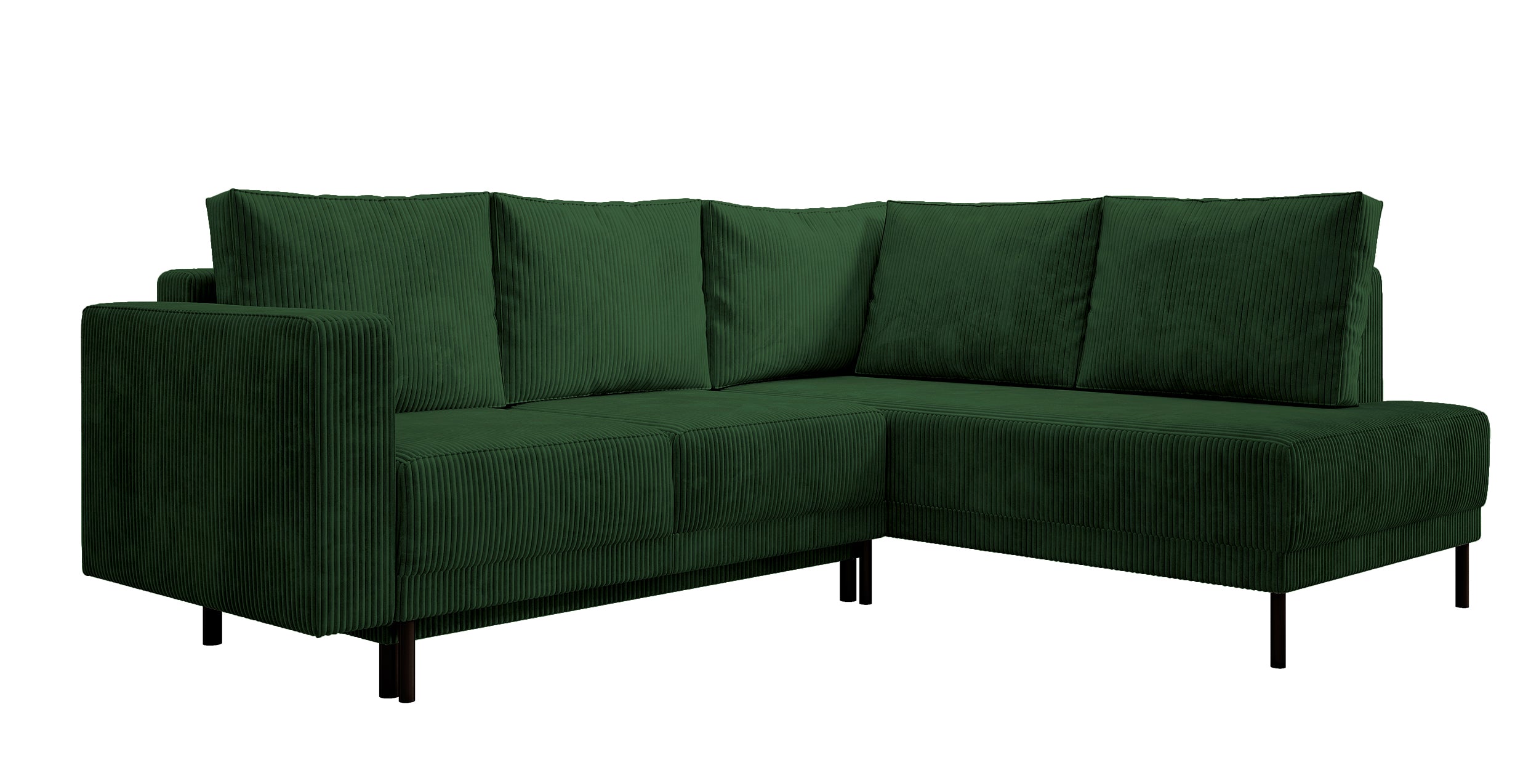 Ecksofa Rodario mit Schlaffunktion und Bettkasten, dunkelgrüner Cord, rechtsseitig
