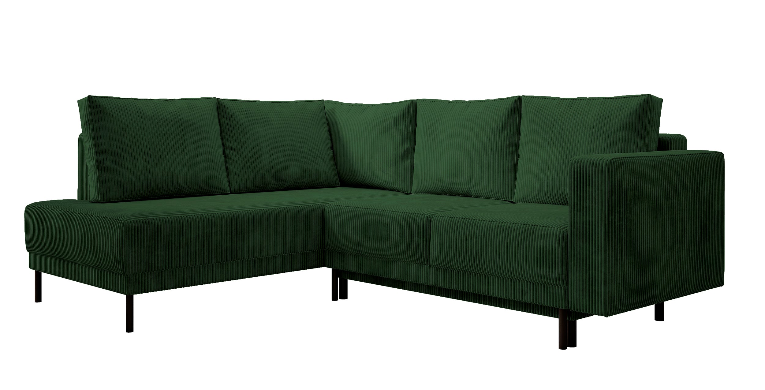 Ecksofa Rodario mit Schlaffunktion und Bettkasten, dunkelgrüner Cord, linksseitig