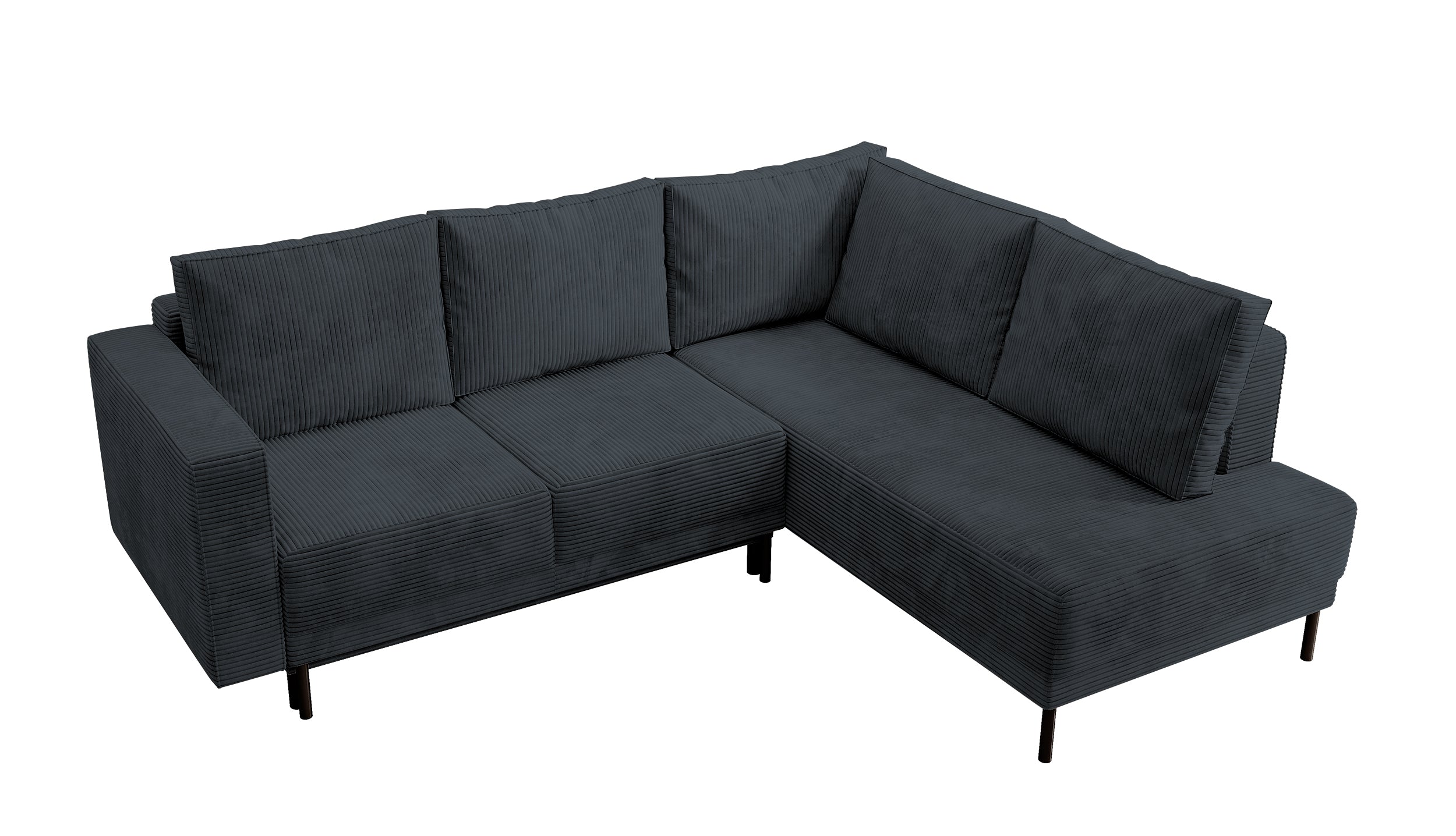 Ecksofa Rodario mit Schlafunktion und Bettkasten, dunkelgrauer Cord, rechtsseitig