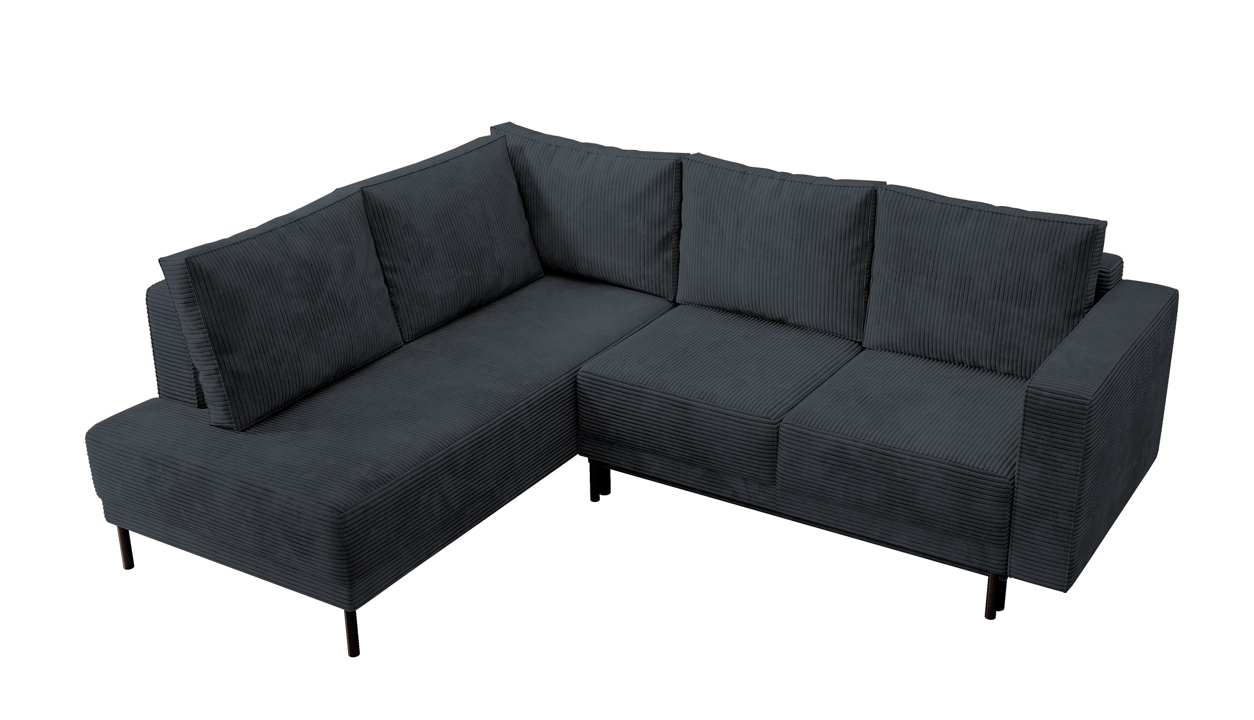 Ecksofa Rodario mit Schlaffunktion und Bettkasten, dunkelgrauer Cord, linksseitig