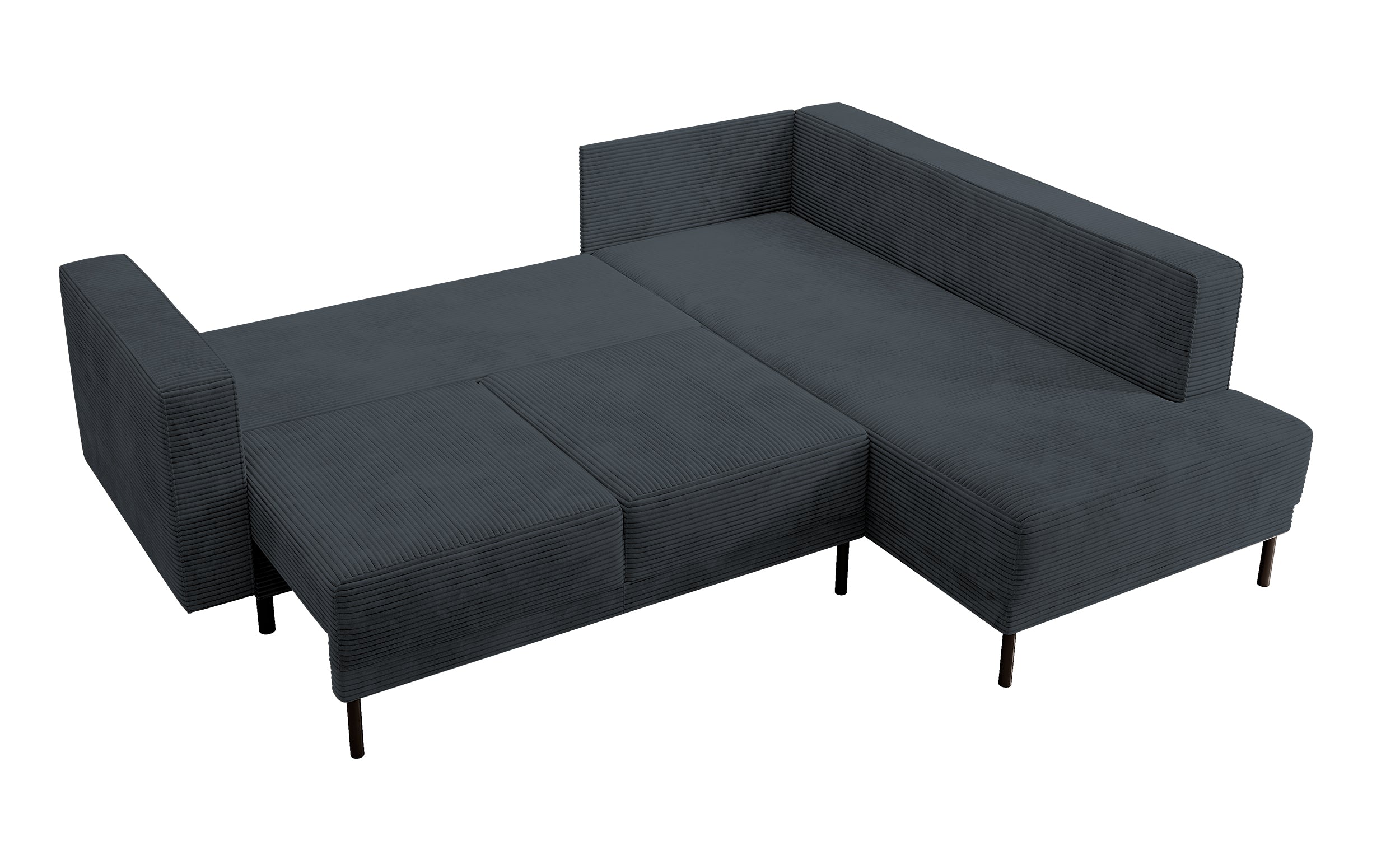 Ecksofa Rodario mit Schlafunktion und Bettkasten, dunkelgrauer Cord, rechtsseitig