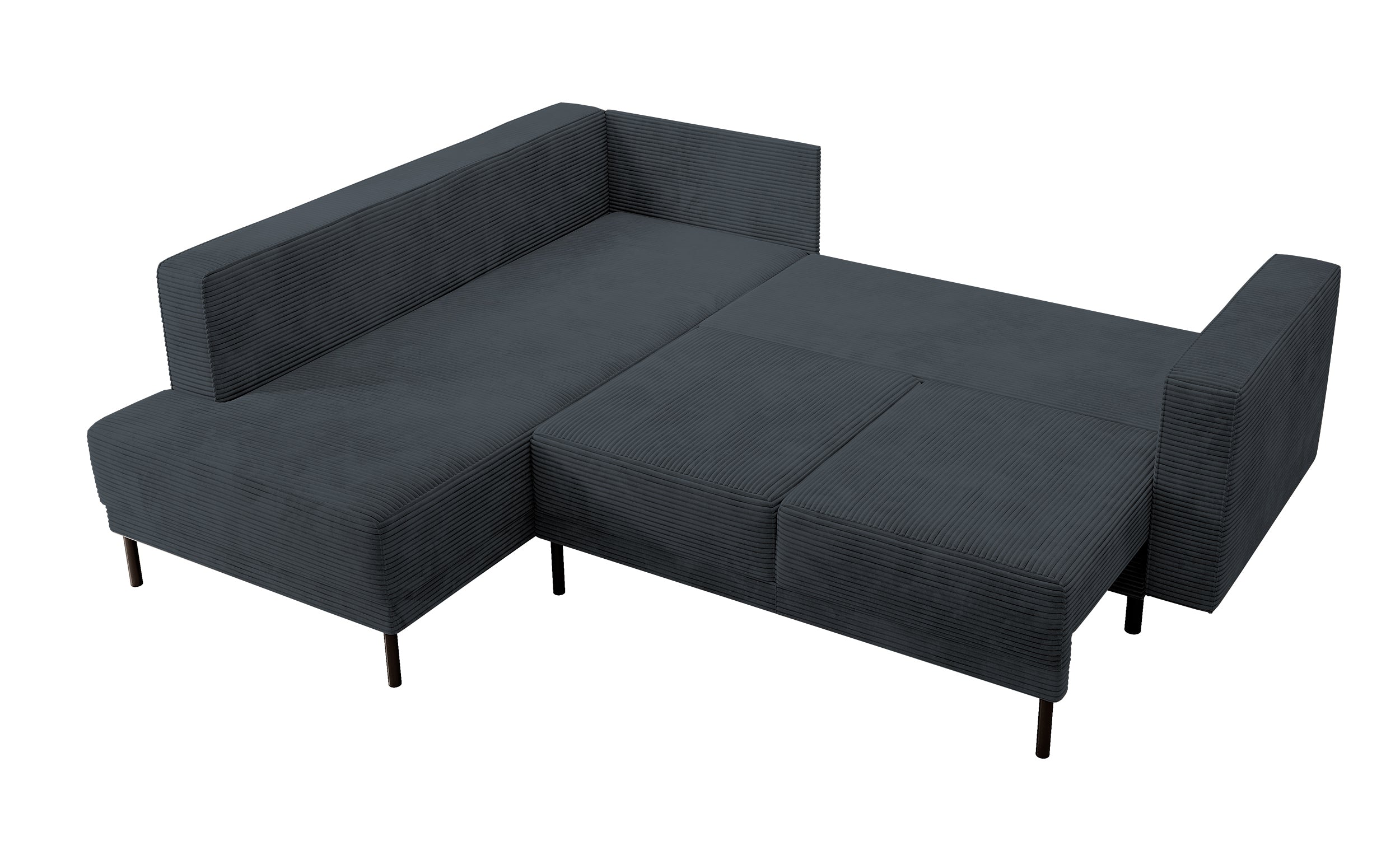 Ecksofa Rodario mit Schlaffunktion und Bettkasten, dunkelgrauer Cord, linksseitig