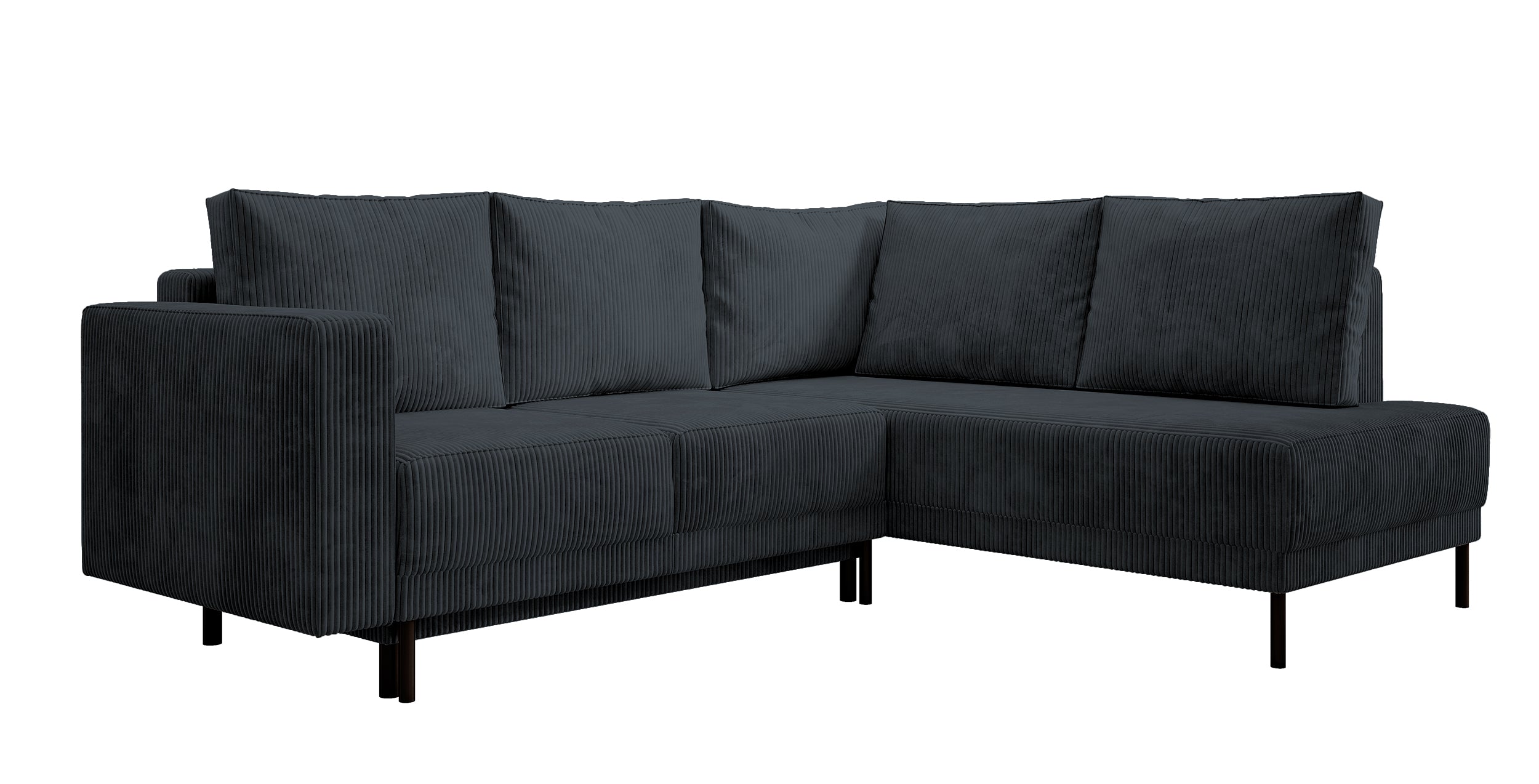 Ecksofa Rodario mit Schlafunktion und Bettkasten, dunkelgrauer Cord, rechtsseitig