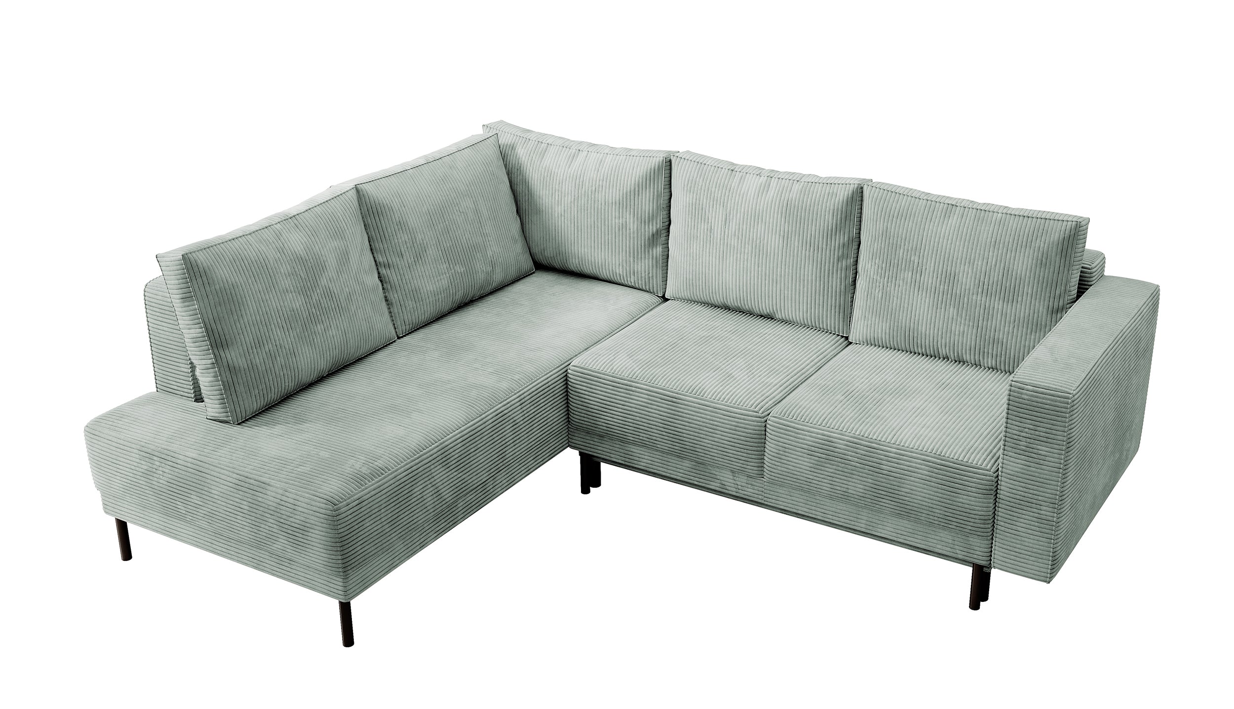 Ecksofa Rodario mit Schlaffunktion und Bettkasten, hellgrauer Cord, linksseitig