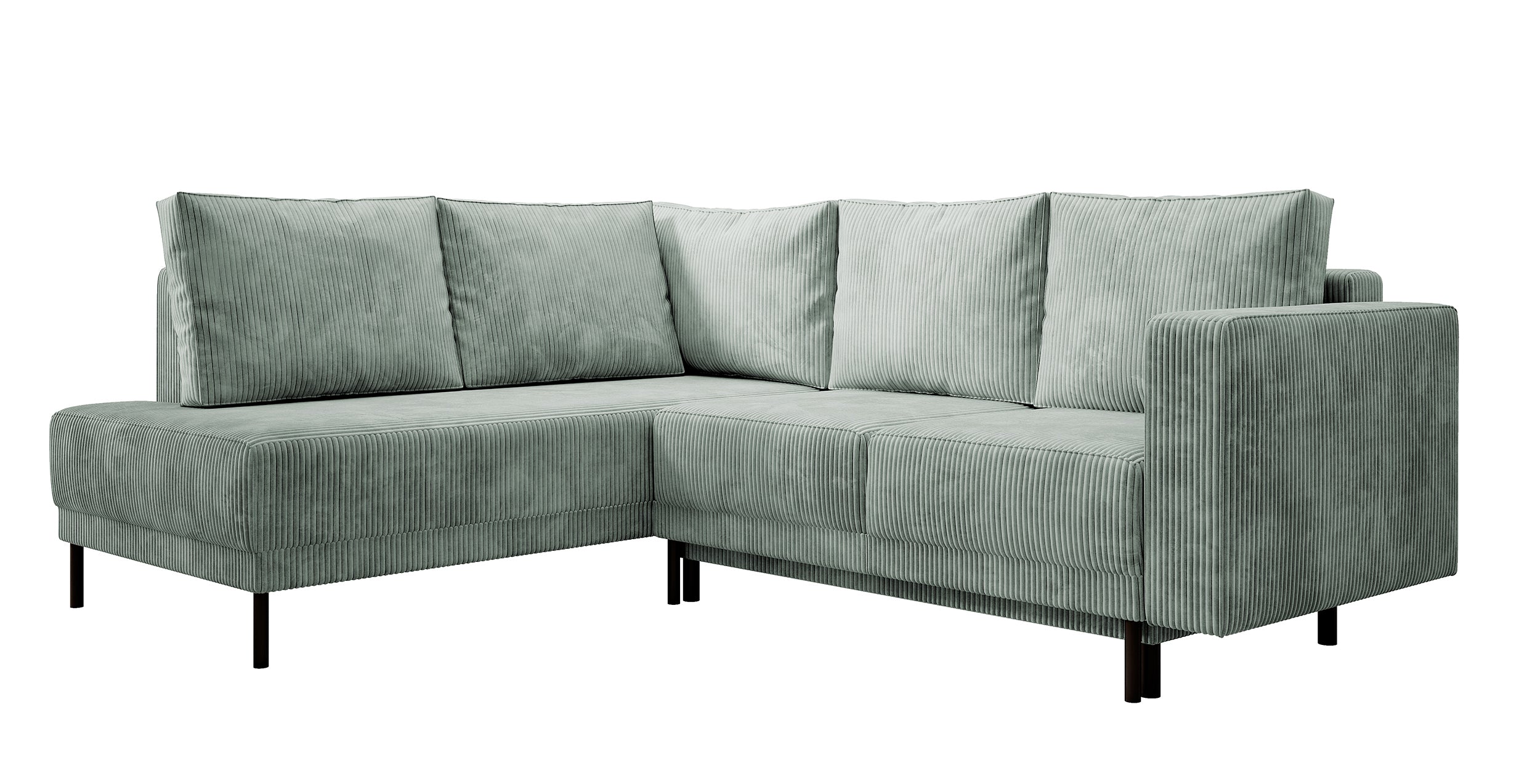 Ecksofa Rodario mit Schlaffunktion und Bettkasten, hellgrauer Cord, linksseitig